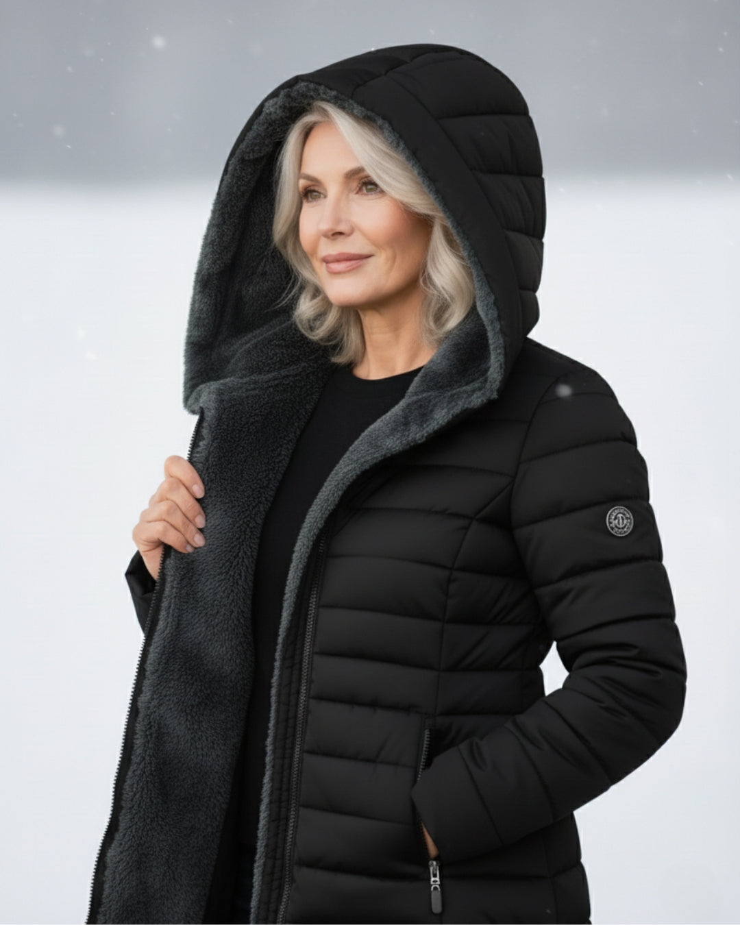 Olivia Plush-Hood Quilted Winter Coat