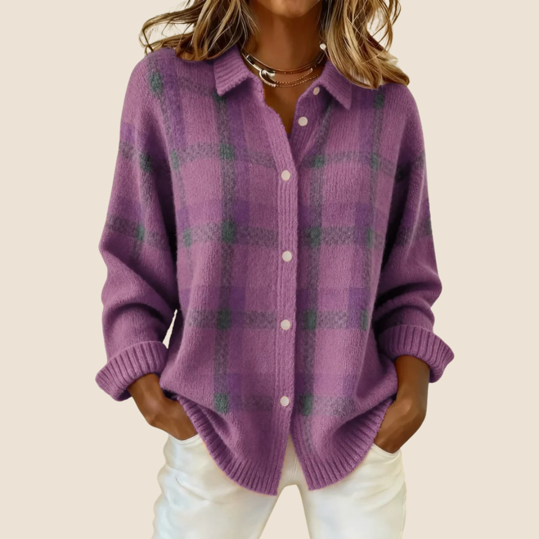 Hallie Lavender Plaid Knit Cardigan