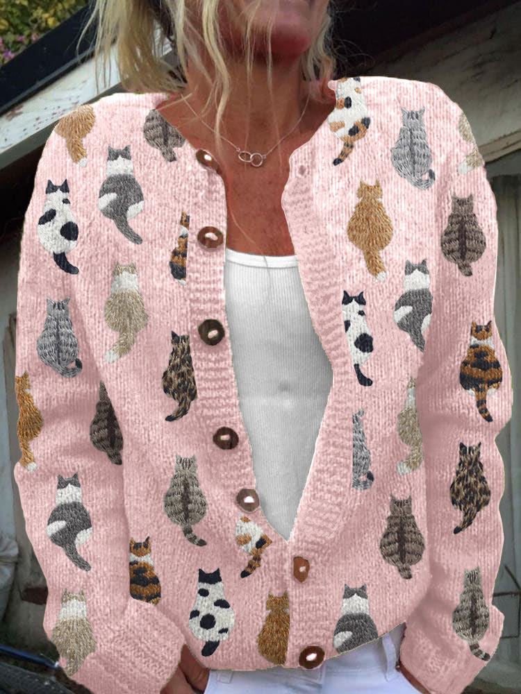 Charlotte Cat-Pattern Knit Cardigan