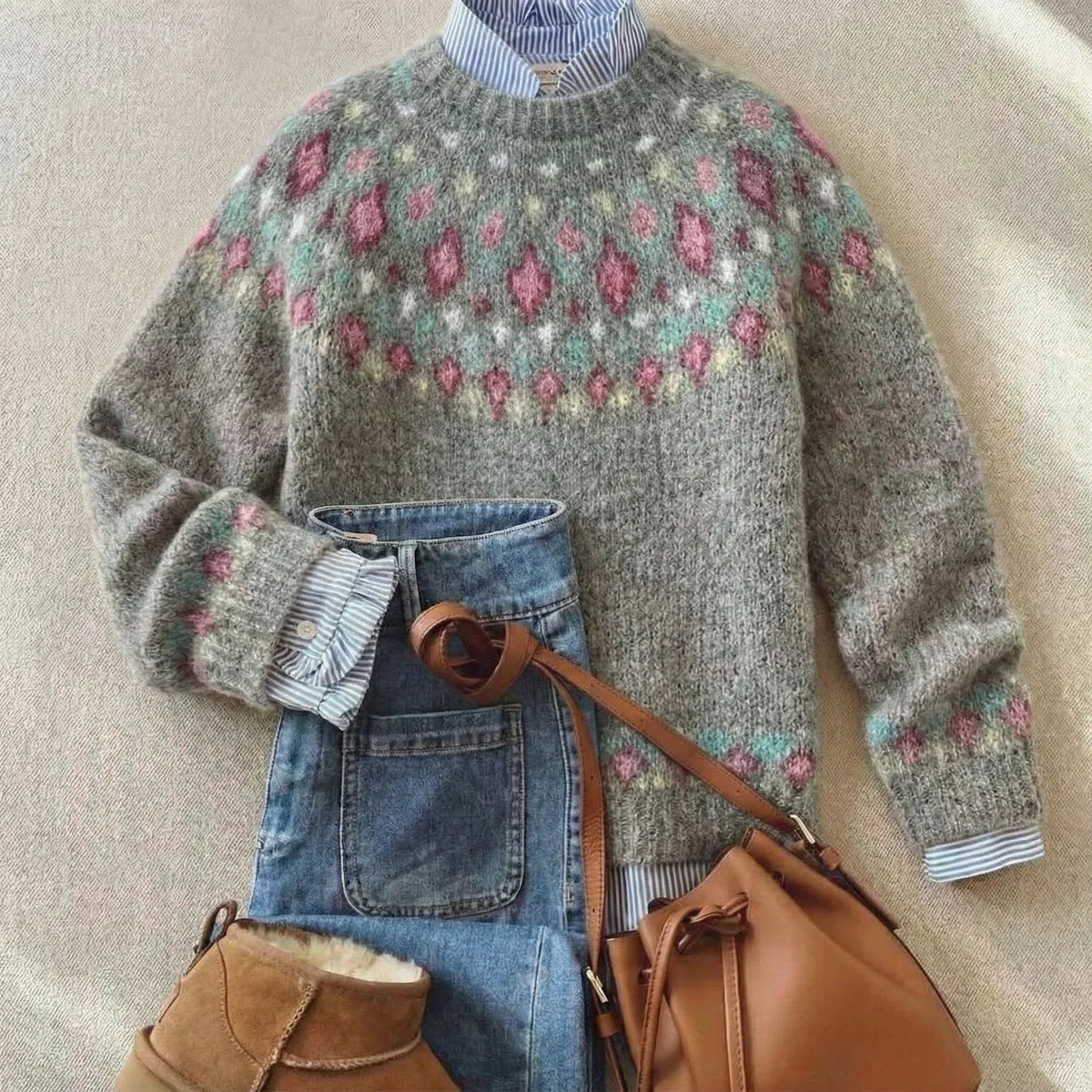 Reina Botanical-Yoke Knit Sweater