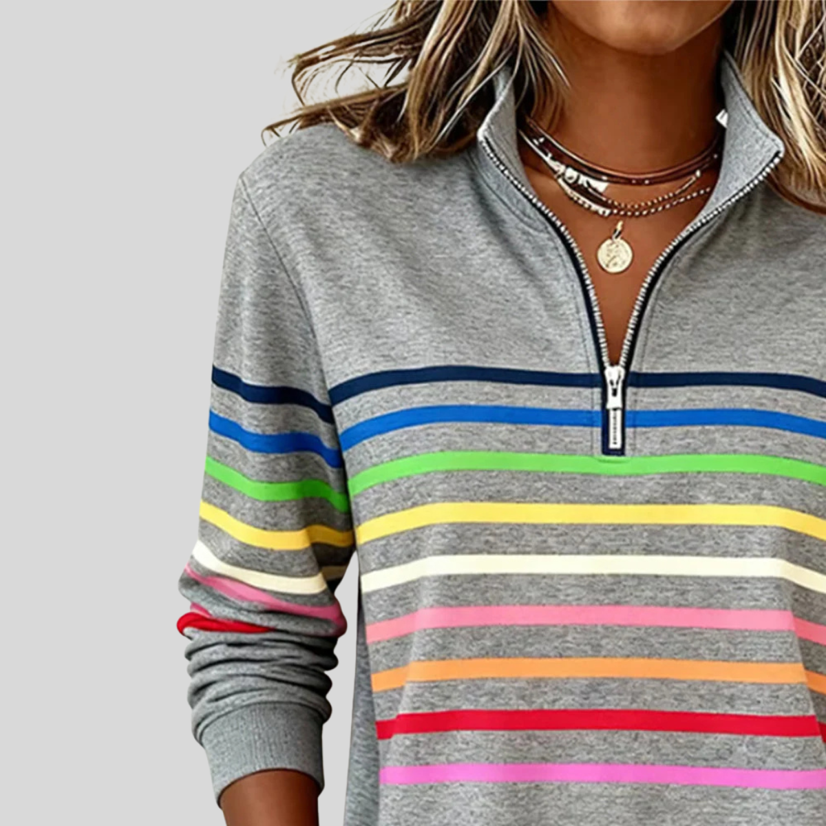 Corabelle Rainbow Stripe Quarter-Zip Sweatshirt