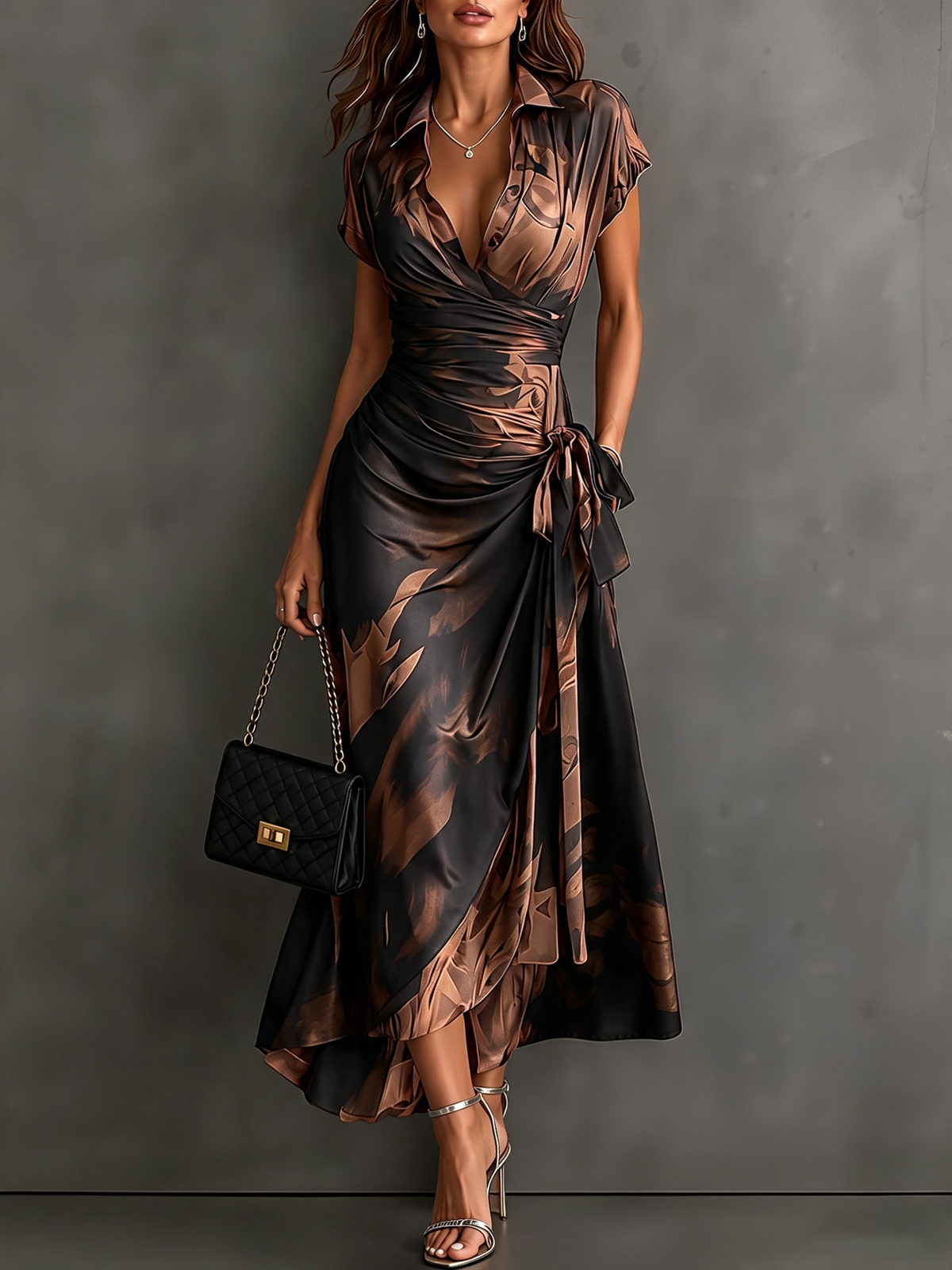 Marcella Abstract Satin-Effect Wrap Dress