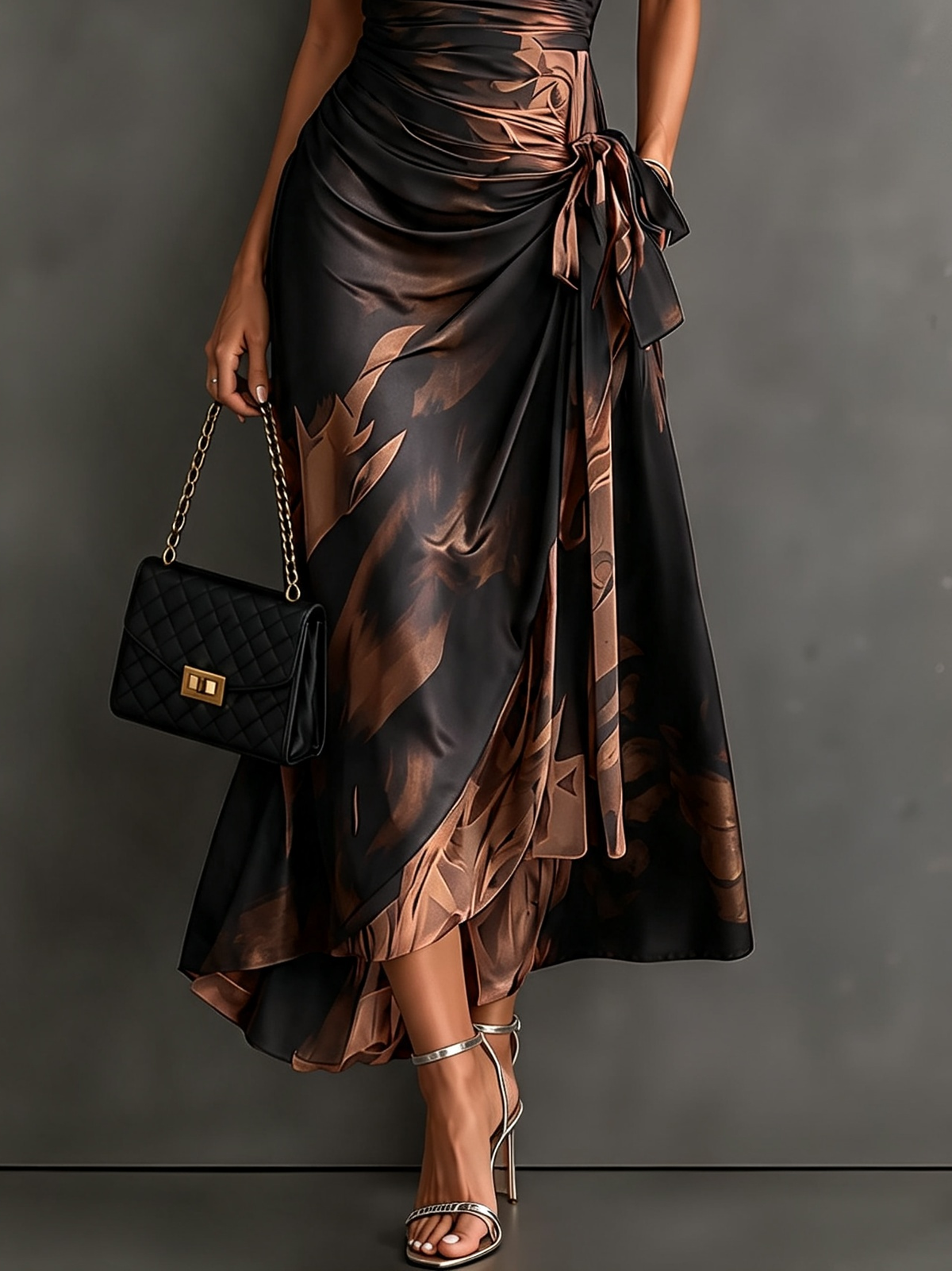 Marcella Abstract Satin-Effect Wrap Dress