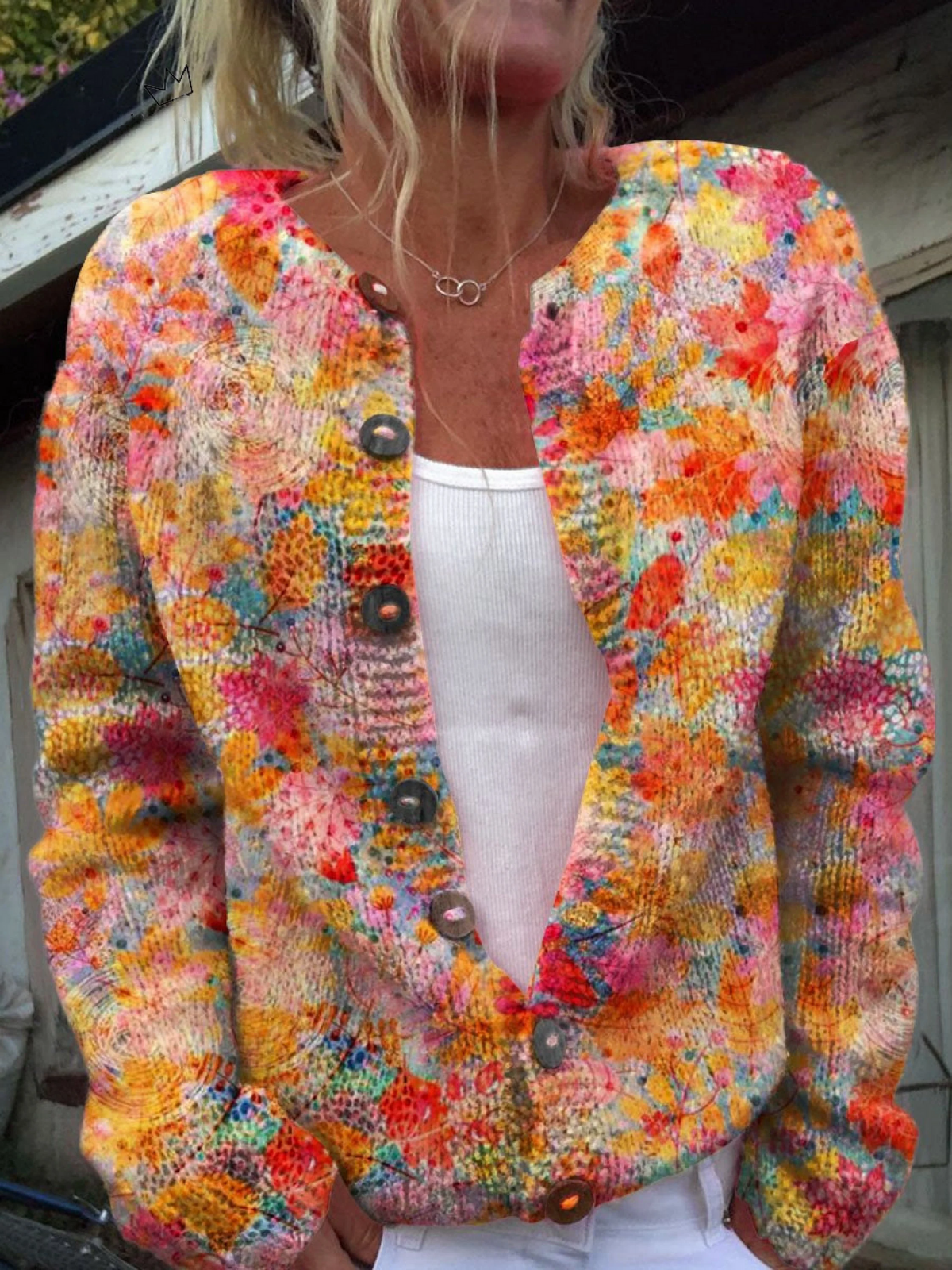 Helene Painterly Botanical Knit Cardigan