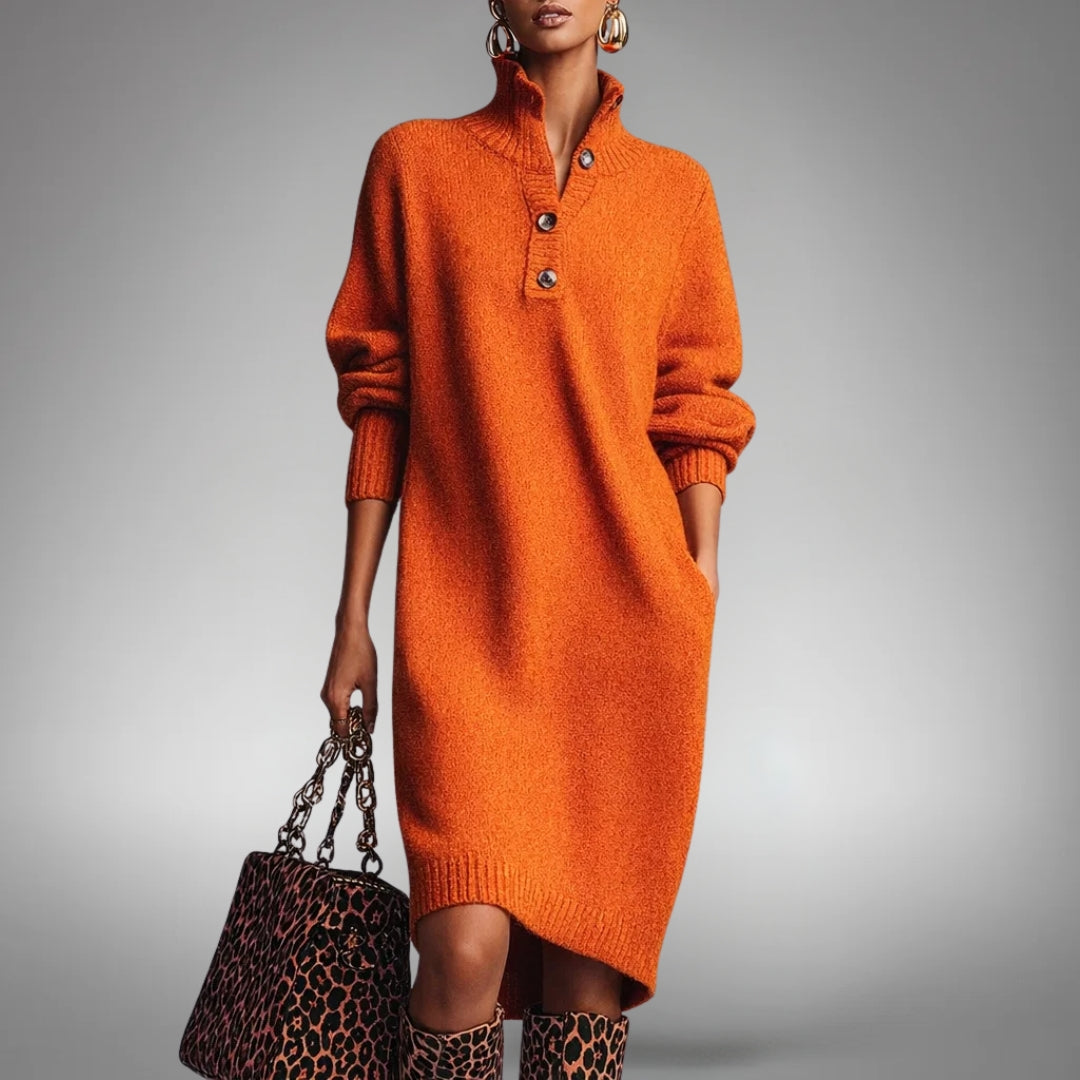 Eliana Button-Collar Knit Dress