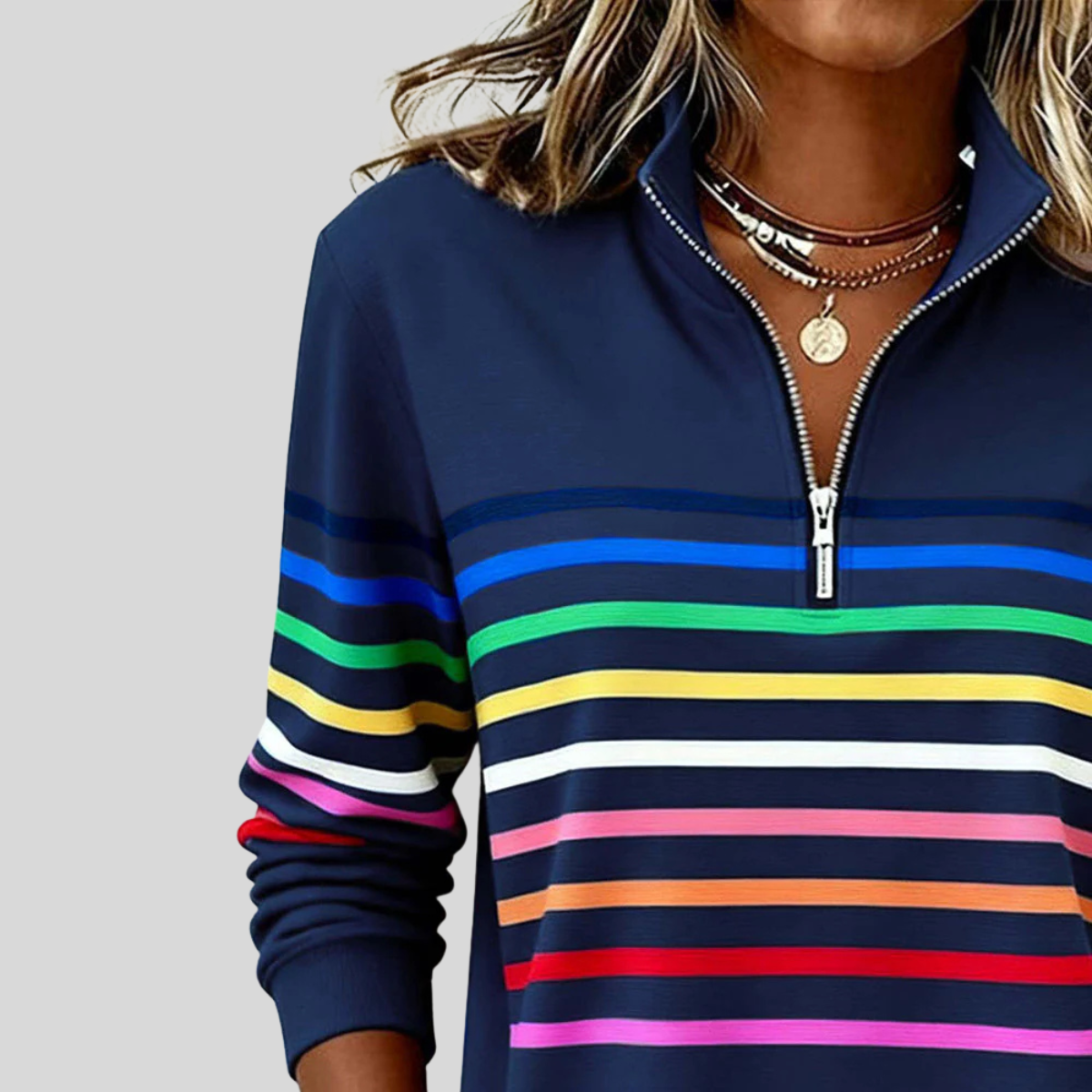 Corabelle Rainbow Stripe Quarter-Zip Sweatshirt