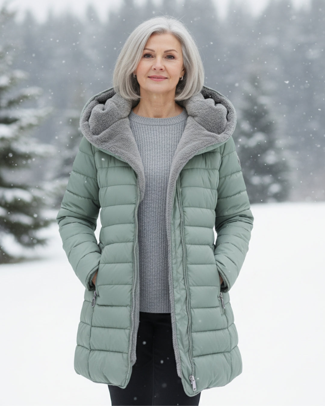 Olivia Plush-Hood Quilted Winter Coat