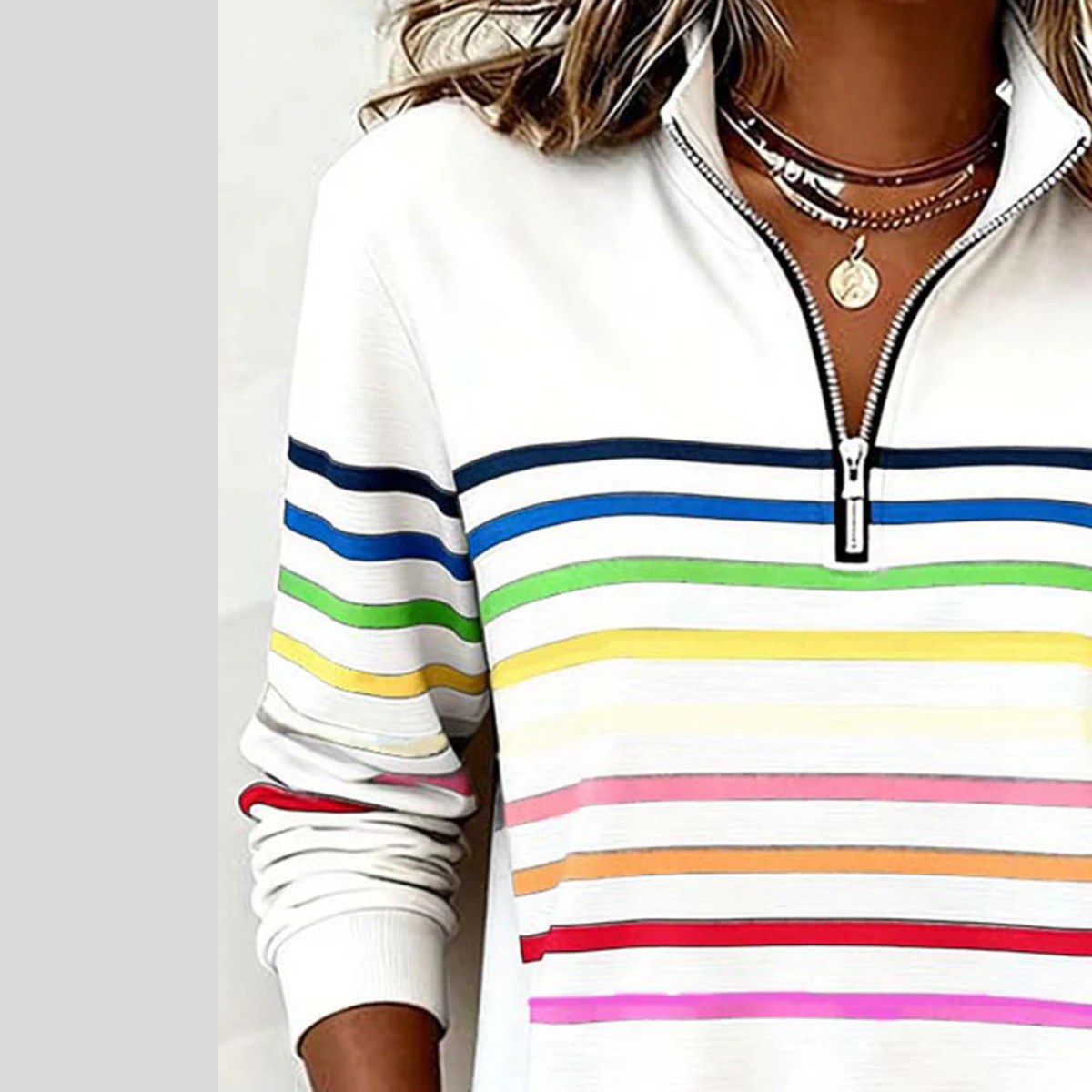 Corabelle Rainbow Stripe Quarter-Zip Sweatshirt