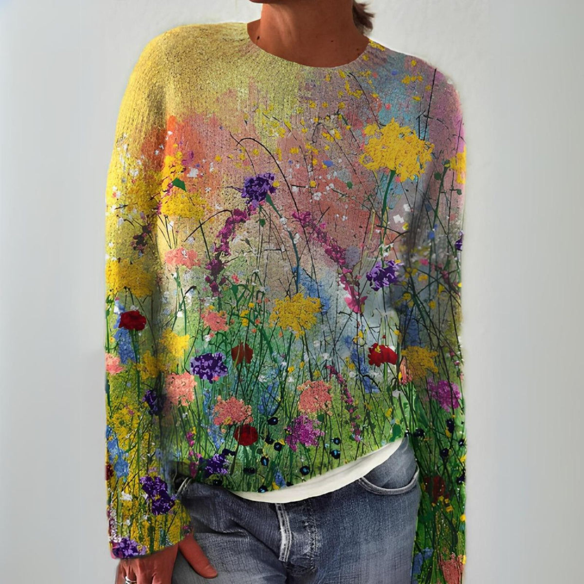 Adriana Painterly Floral Knit Sweater