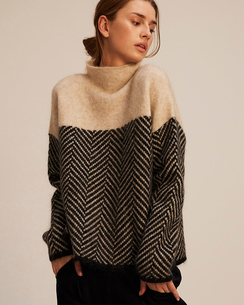 Reese Chevron Mock-Neck Sweater