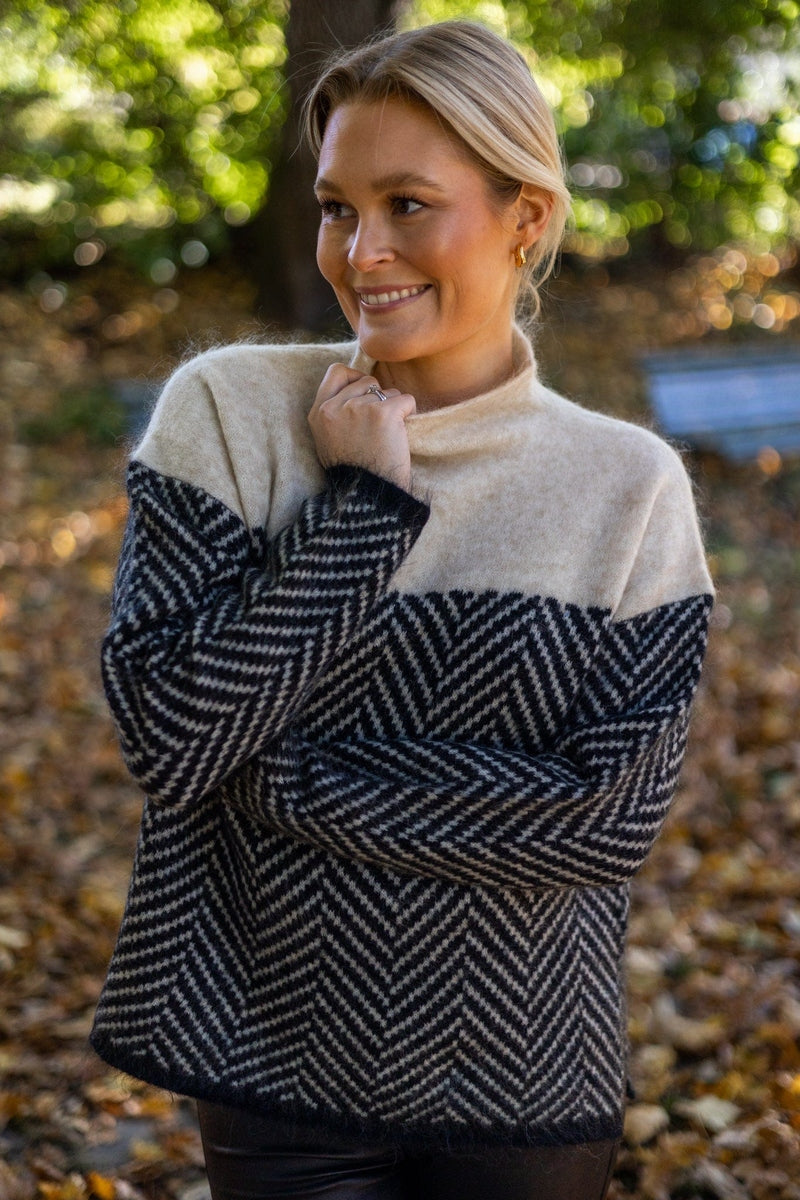 Reese Chevron Mock-Neck Sweater