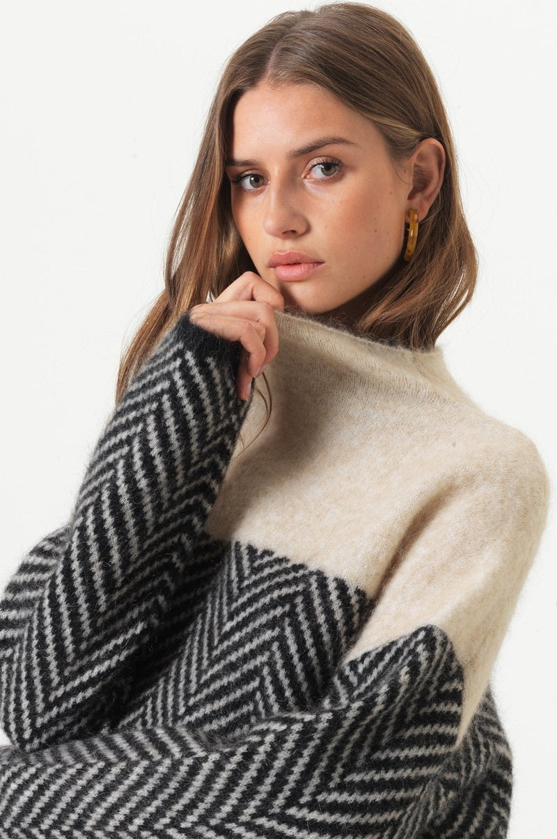 Reese Chevron Mock-Neck Sweater