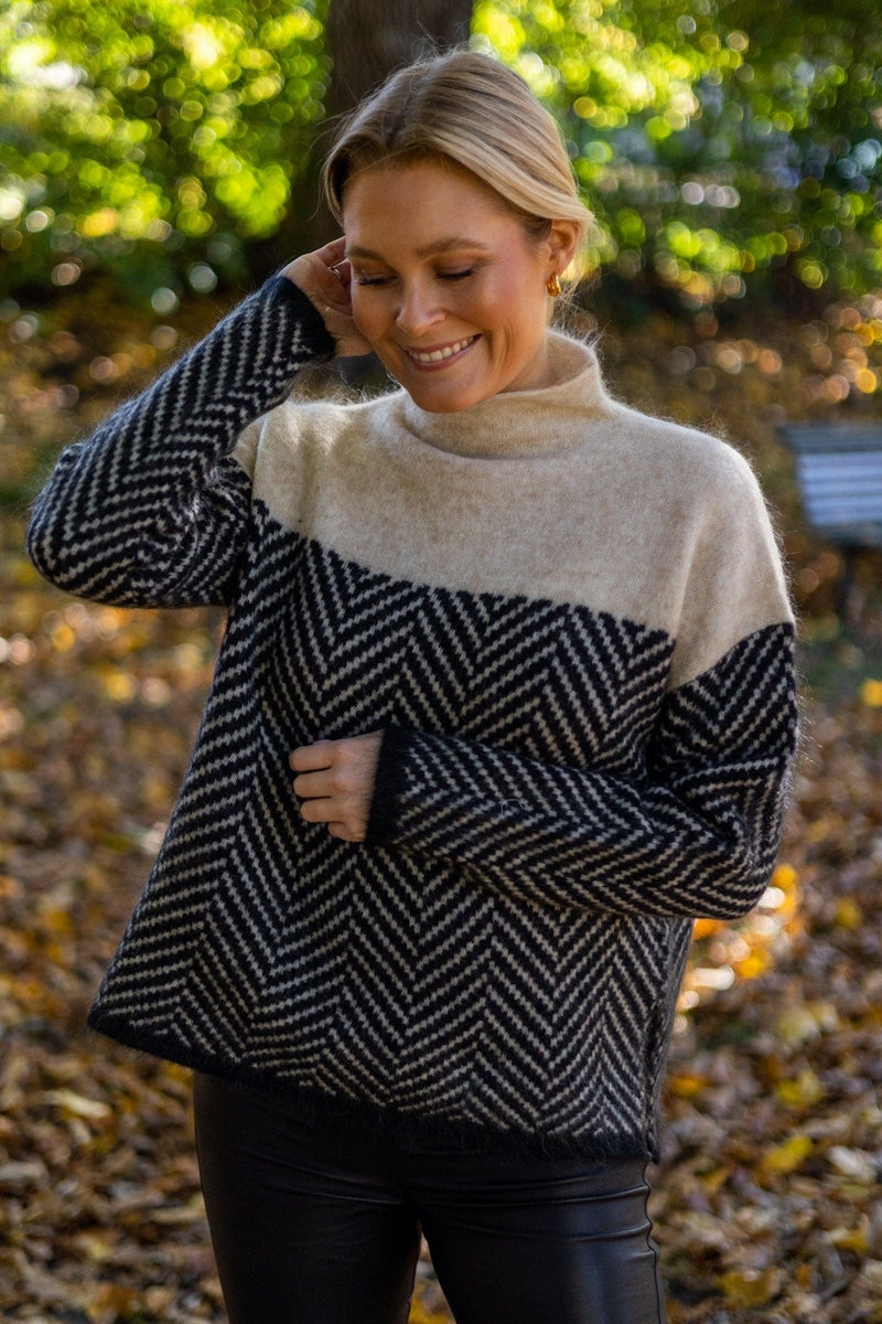 Reese Chevron Mock-Neck Sweater