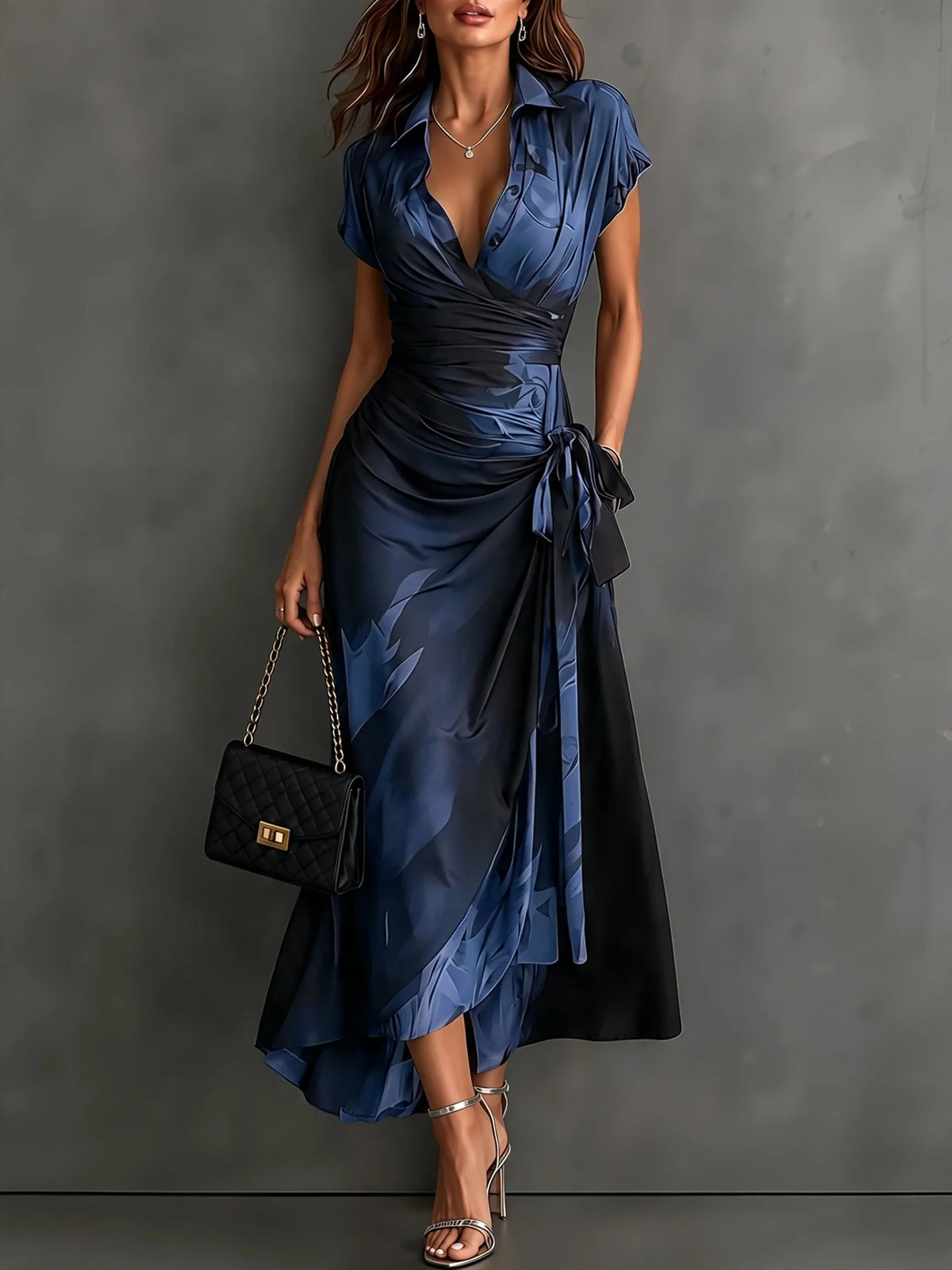 Marcella Abstract Satin-Effect Wrap Dress