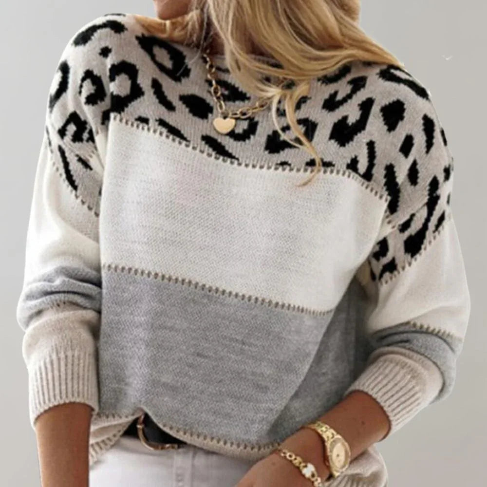 Kendall Leopard-Accent Knit Sweater