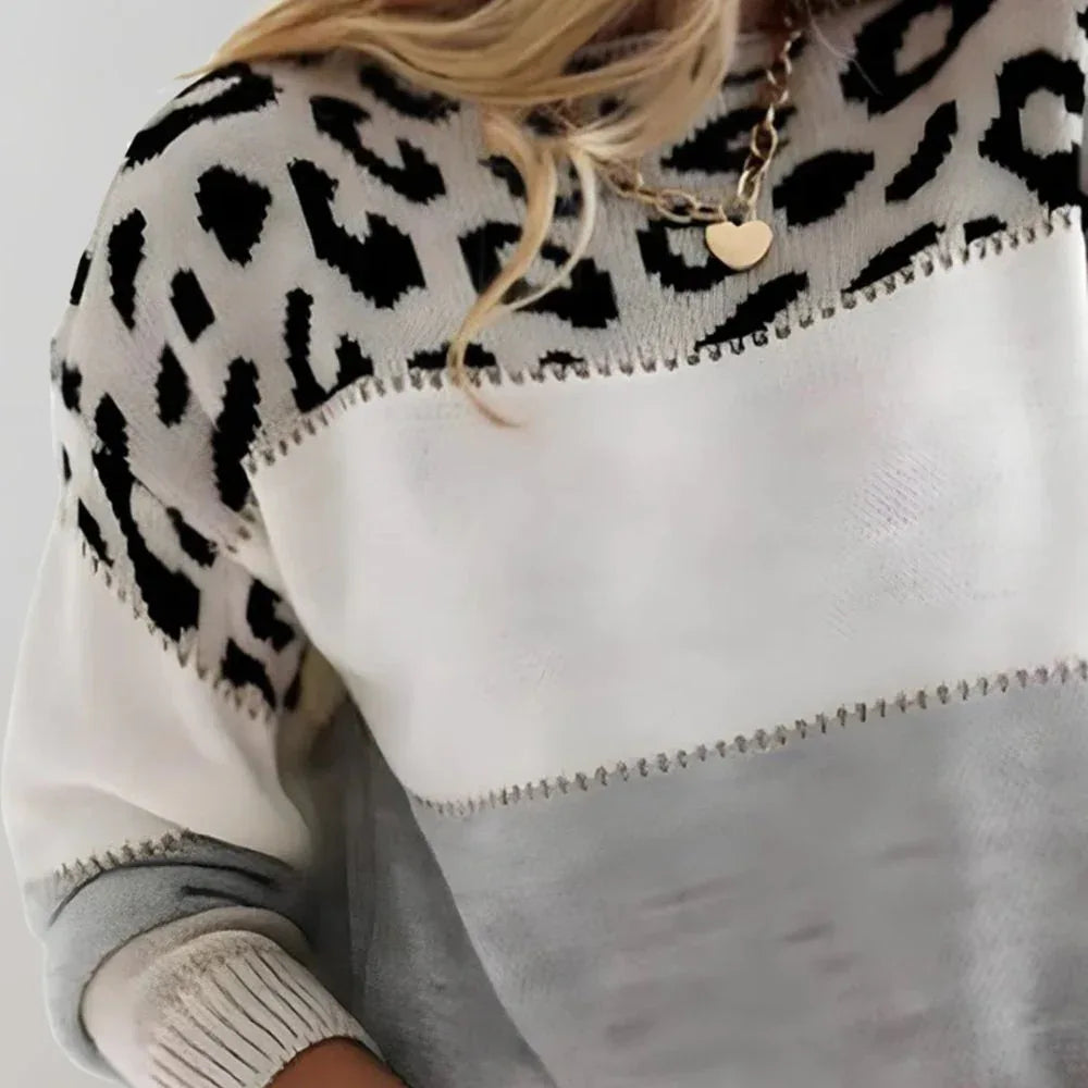 Kendall Leopard-Accent Knit Sweater