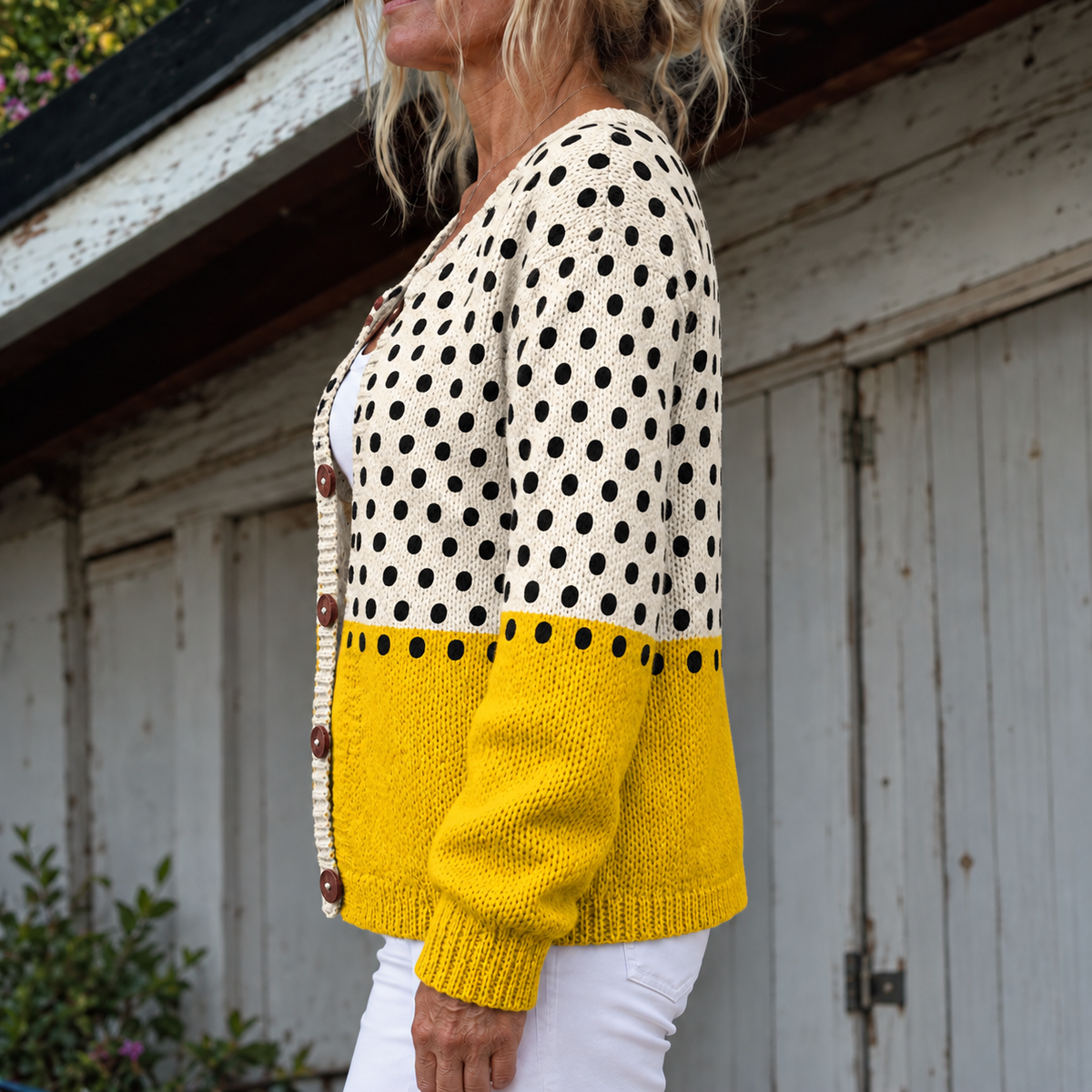 Juna Polka-Dot Colorblock Cardigan