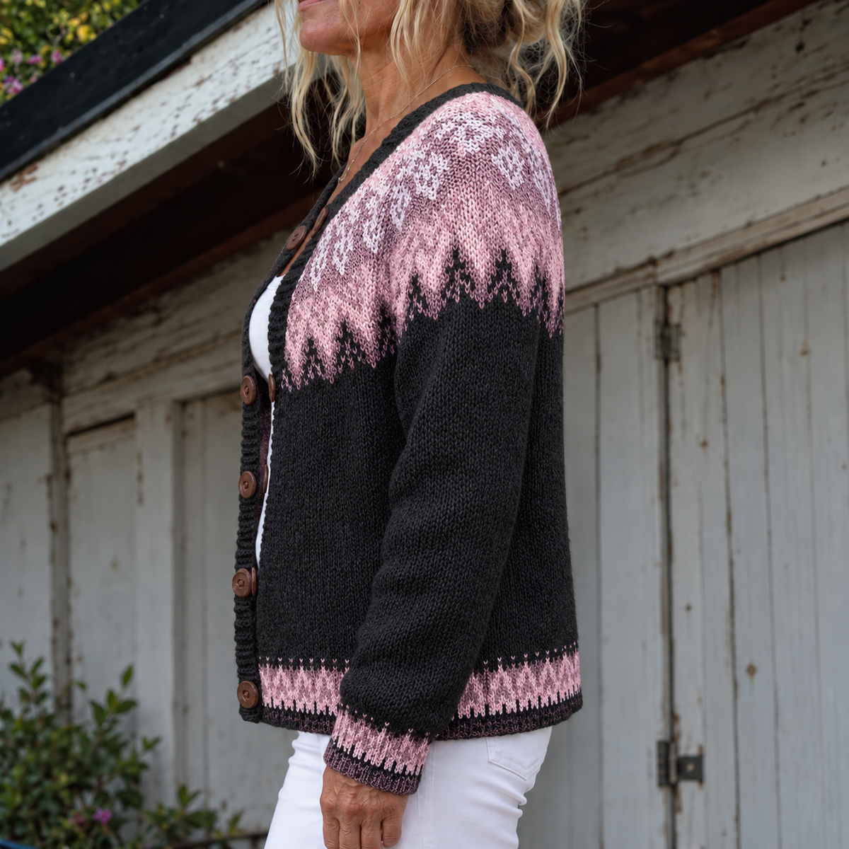 Lila Ombre-Yoke Knit Cardigan