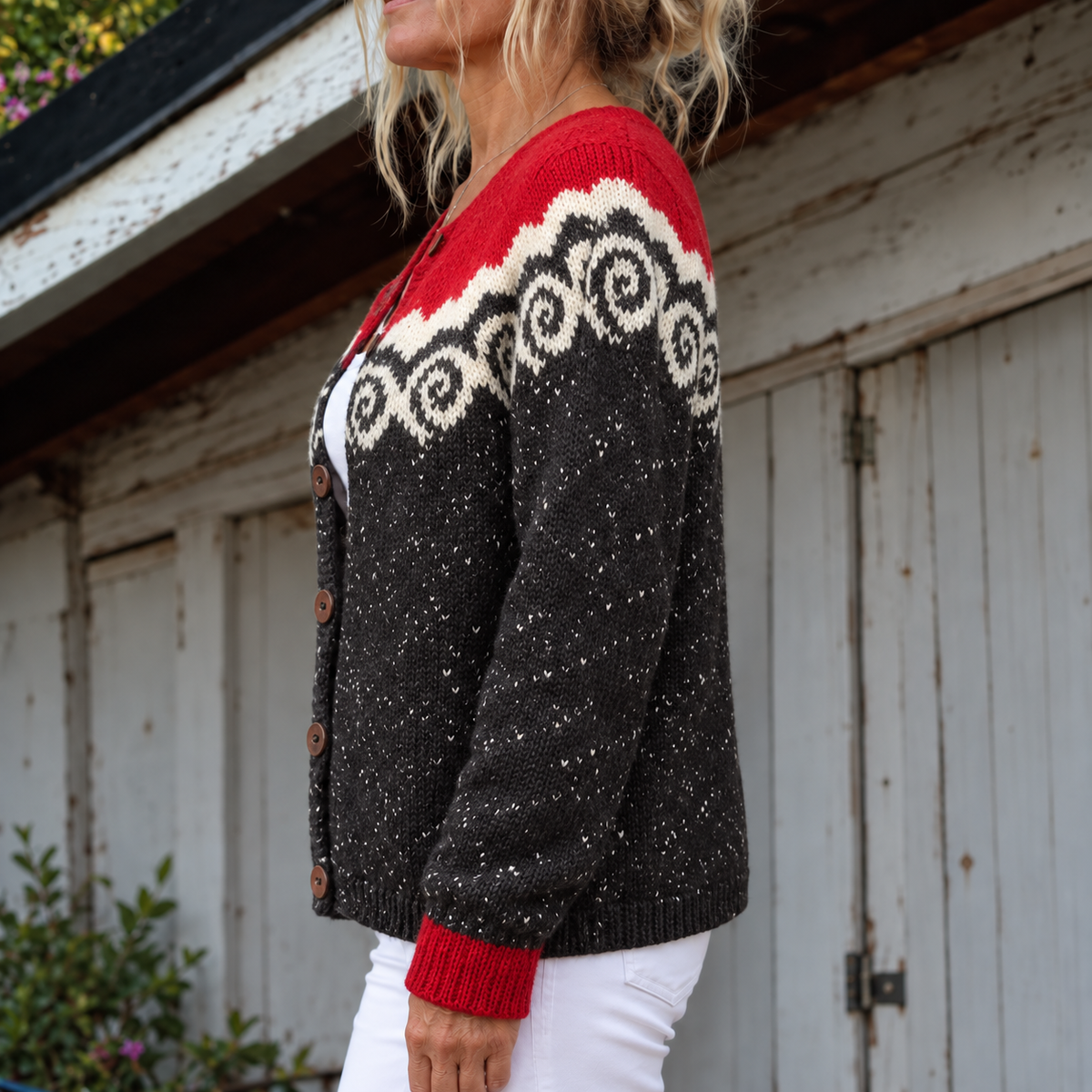 Talia Rose-Pattern Knit Cardigan