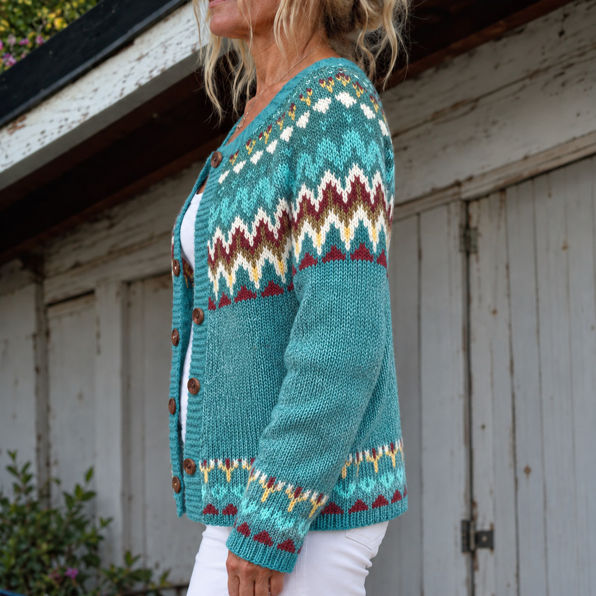 Selene Heritage-Pattern Knit Cardigan