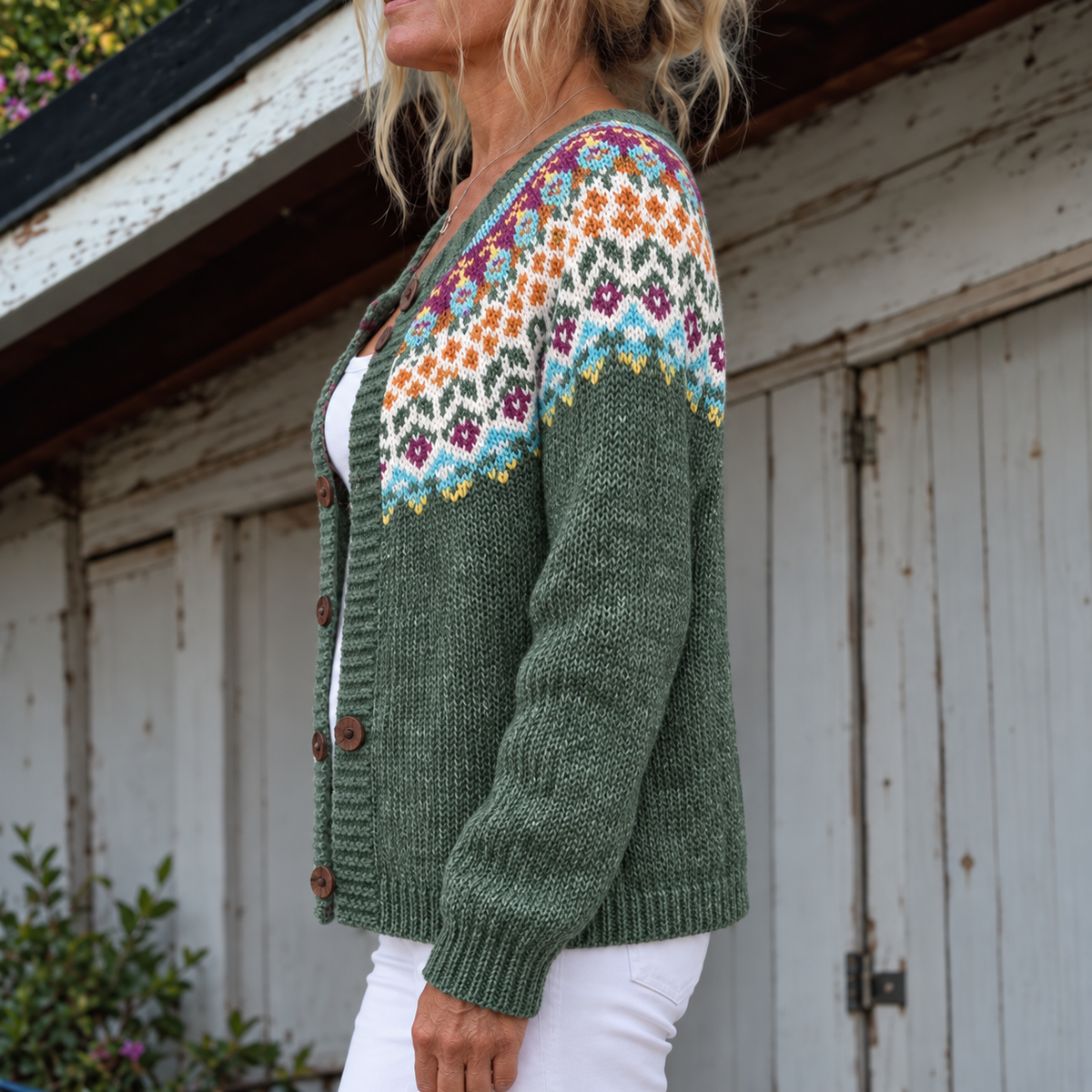 Alicia Multicolor-Yoke Knit Cardigan