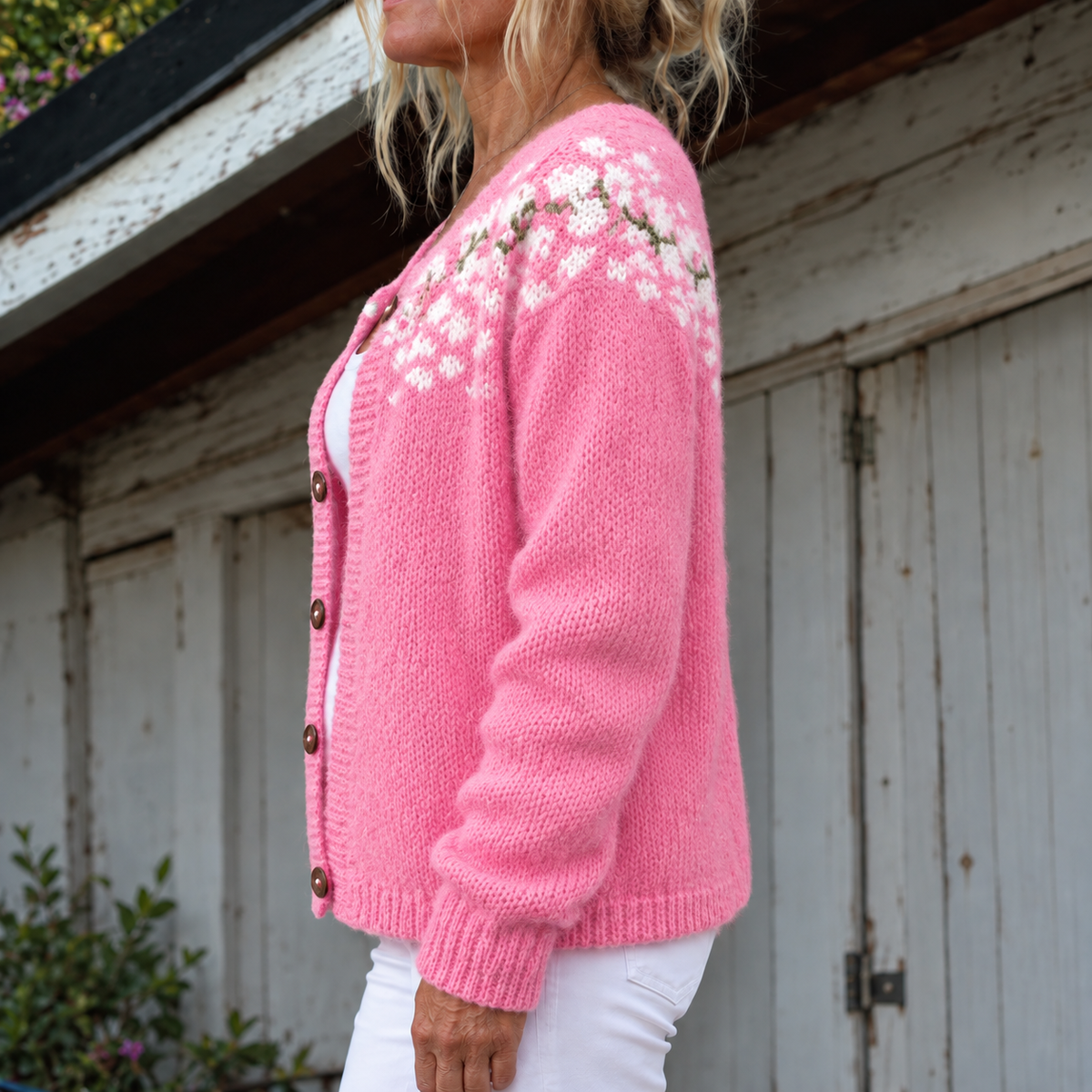 Vivienne Floral-Yoke Knit Cardigan