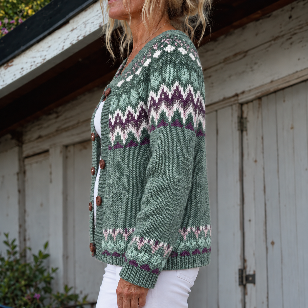 Delia Heritage-Pattern Knit Cardigan
