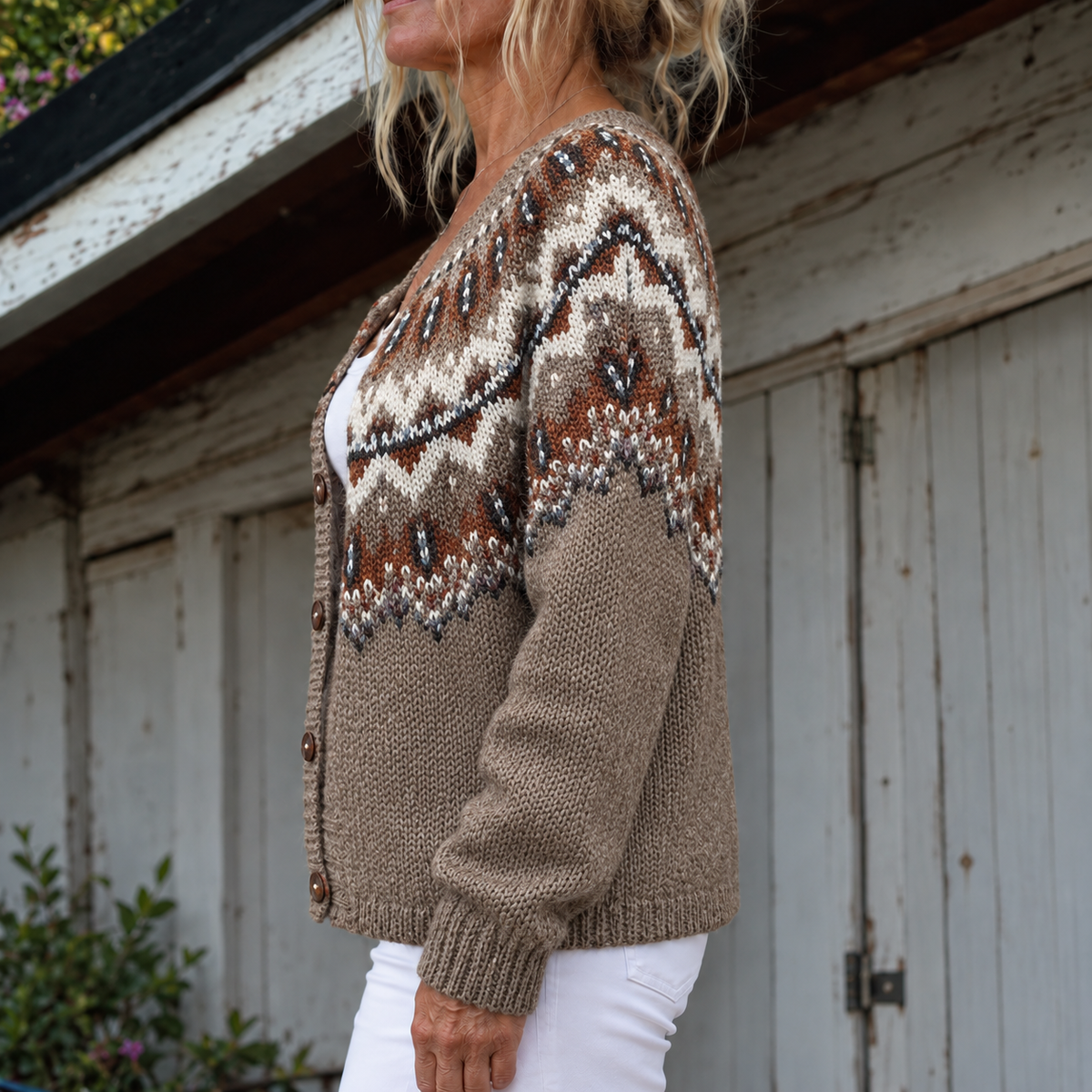 Adeline Earth-Tone Yoke Knit Cardigan