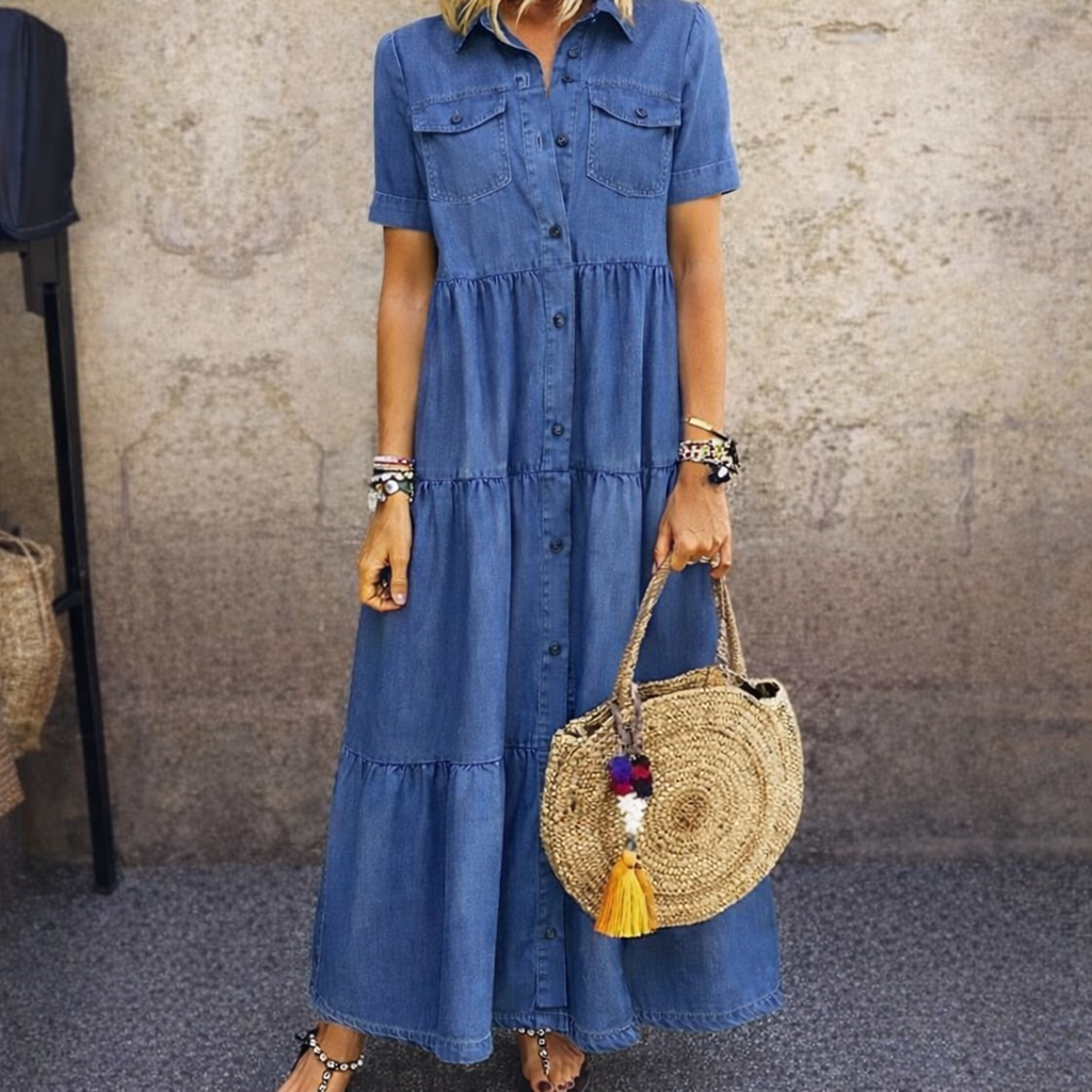 Elizabeth Button-Front Denim Maxi Dress