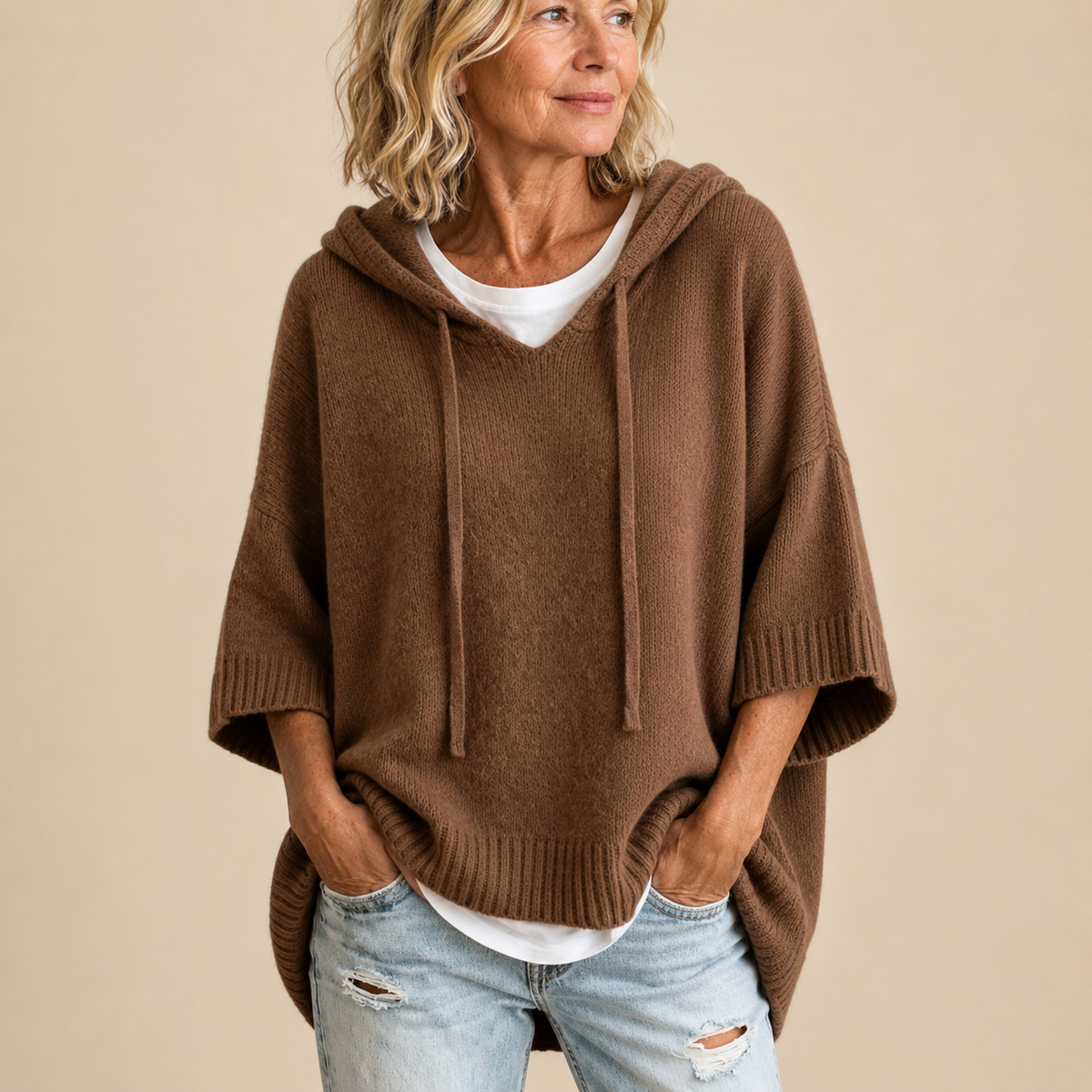 Lucille Relaxed Hooded Knit Poncho
