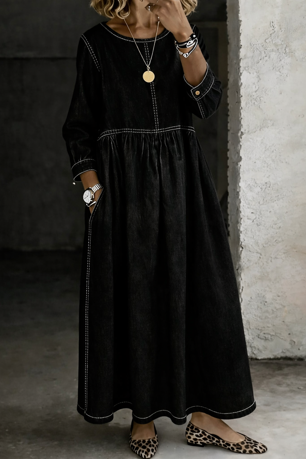 Zephyrelle Gathered Denim Maxi Dress