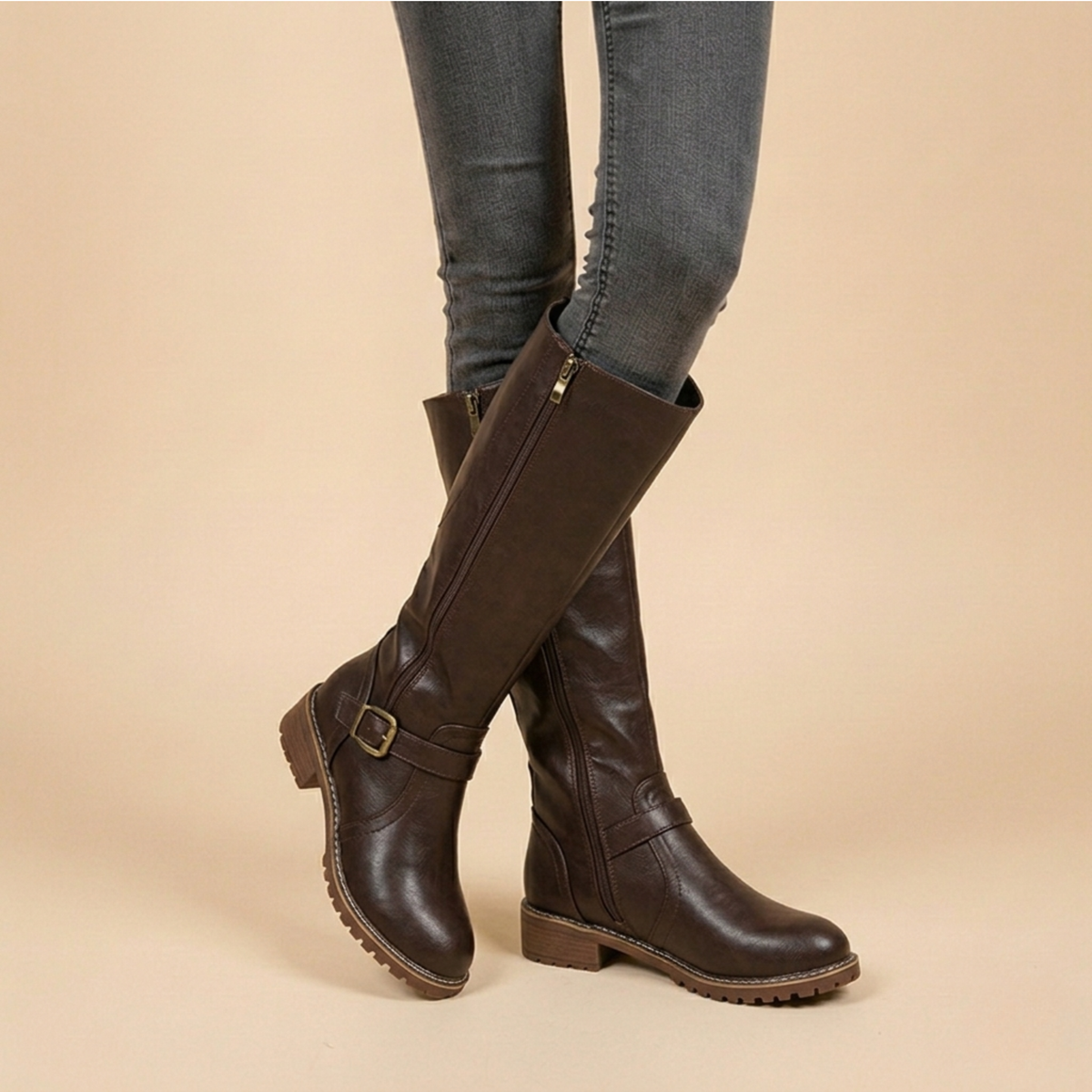 Claire Buckle-Detail Riding Boots