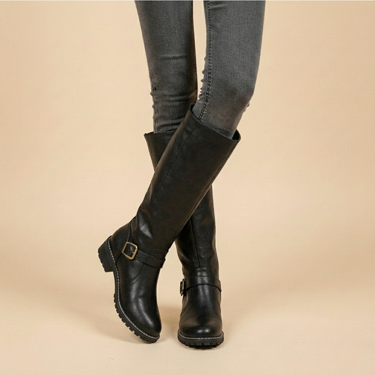 Claire Buckle-Detail Riding Boots