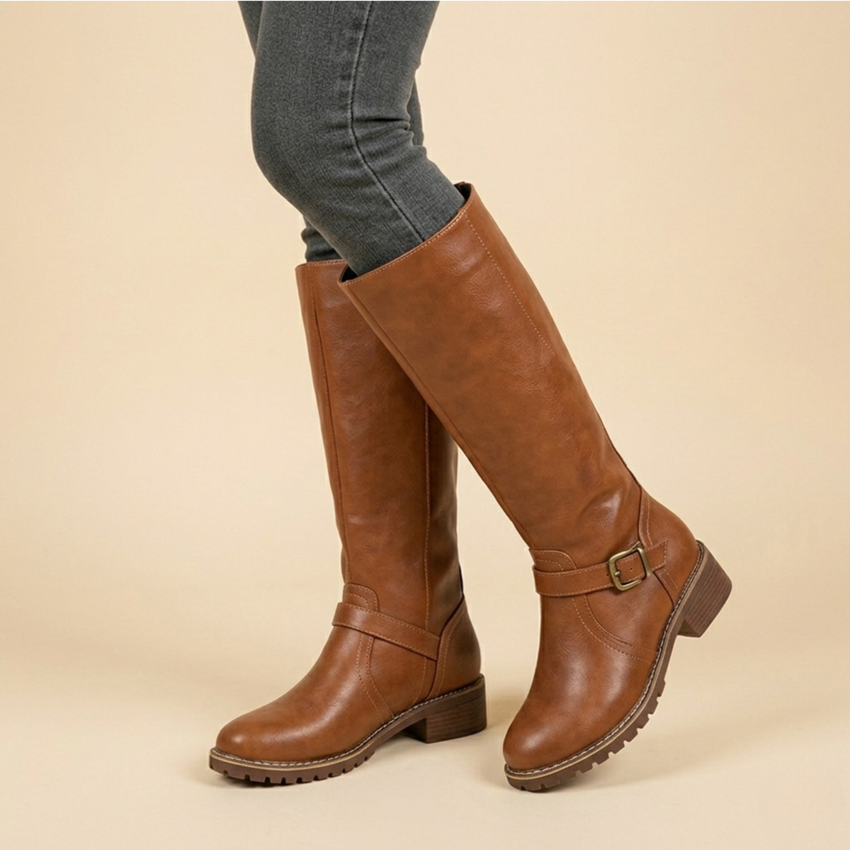 Claire Buckle-Detail Riding Boots