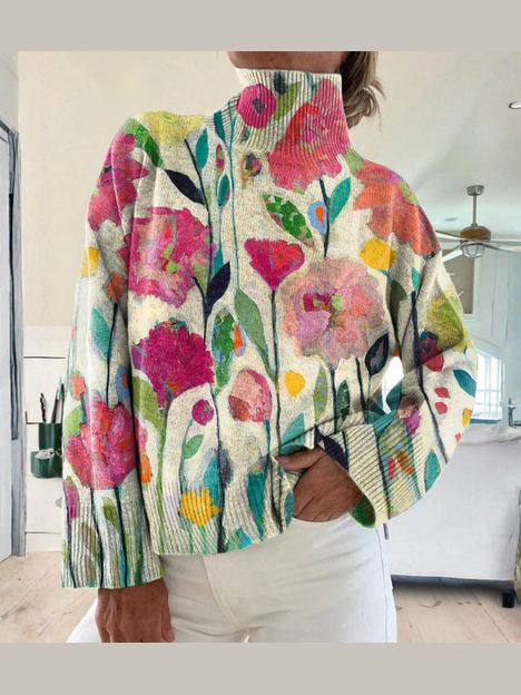 Lucy Painterly Floral Turtleneck Sweater