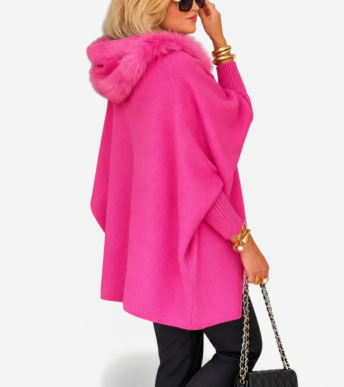 Annabelle Plush-Trim Hooded Cape Jacket