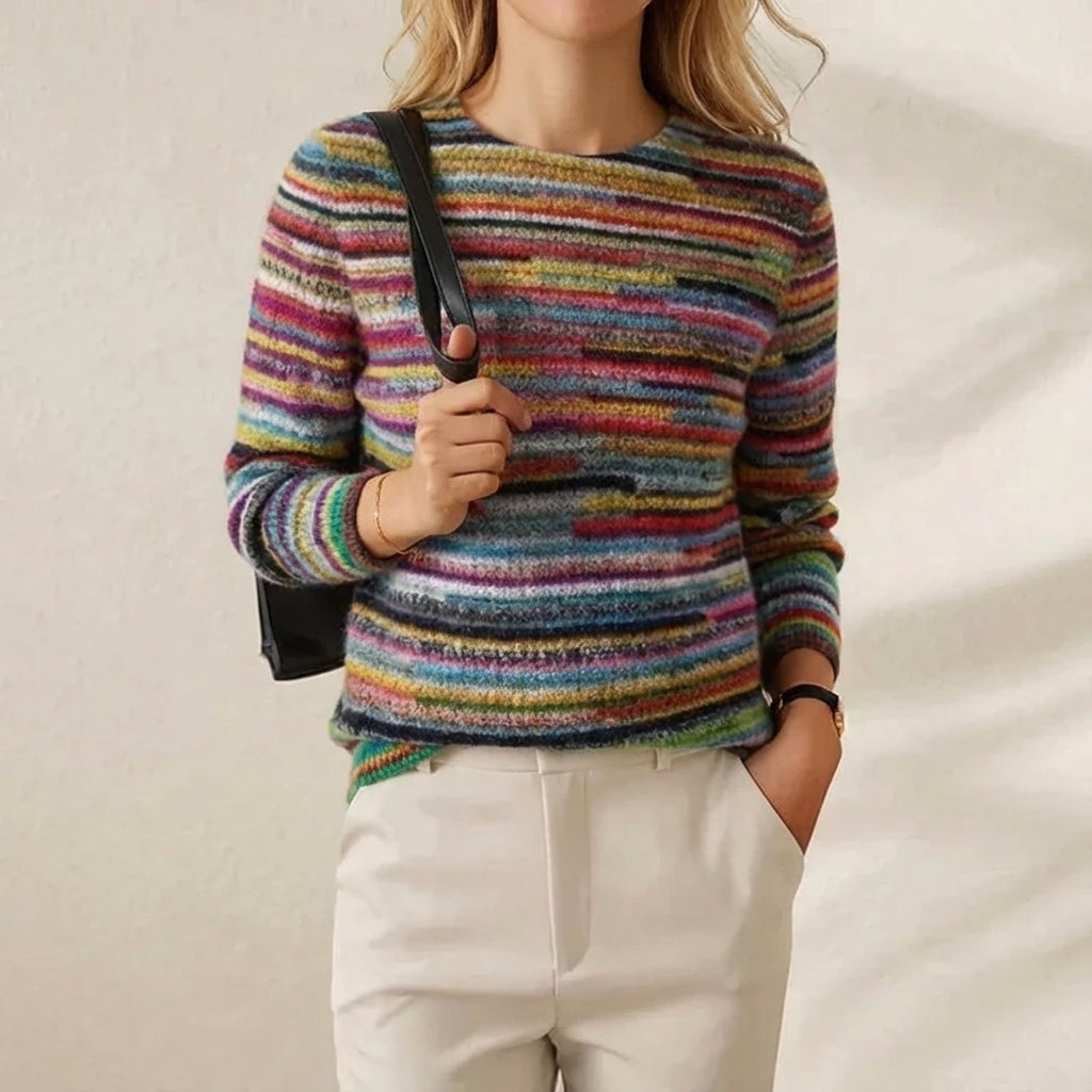 Sanna Earth-Tone Striped Cotton Sweater