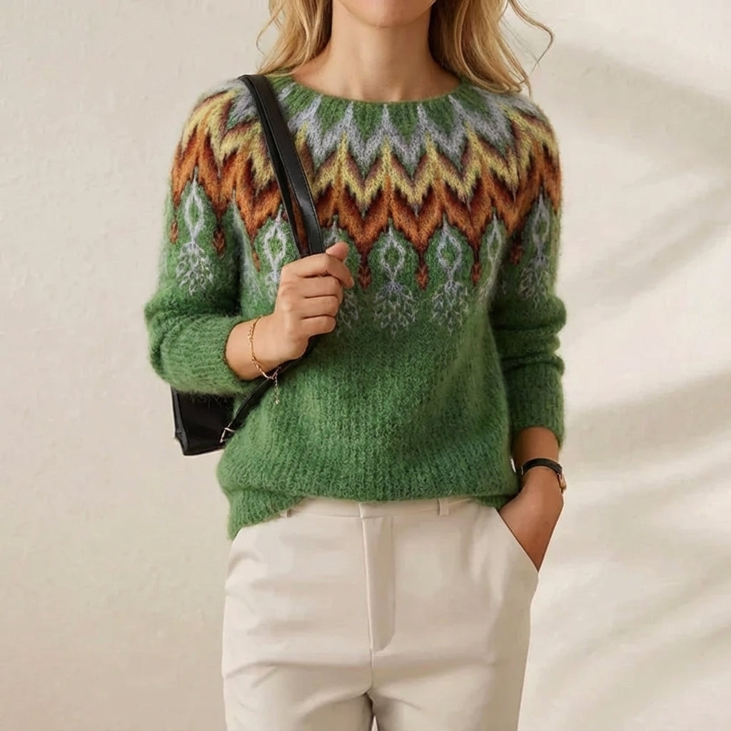 Liv Chevron-Yoke Cotton Sweater