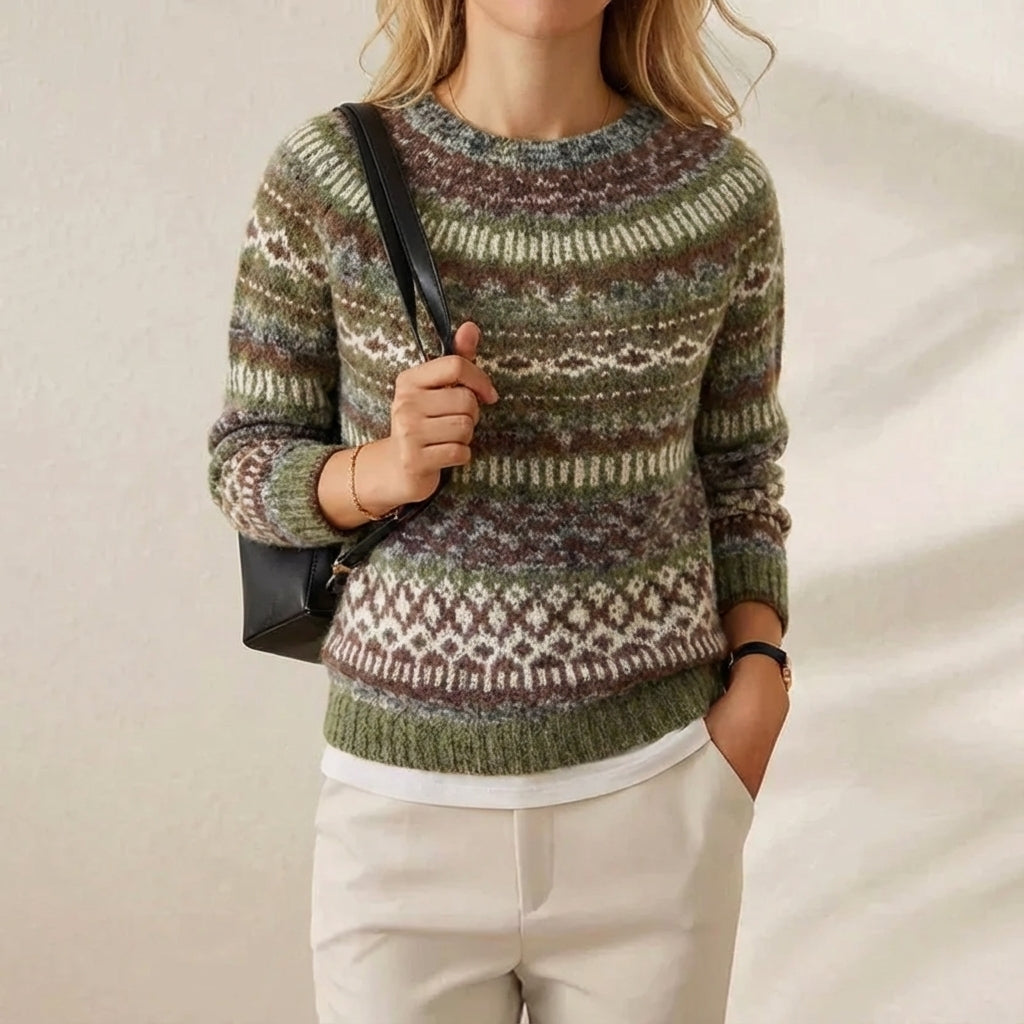 Aino Olive Patterned Cotton Sweater