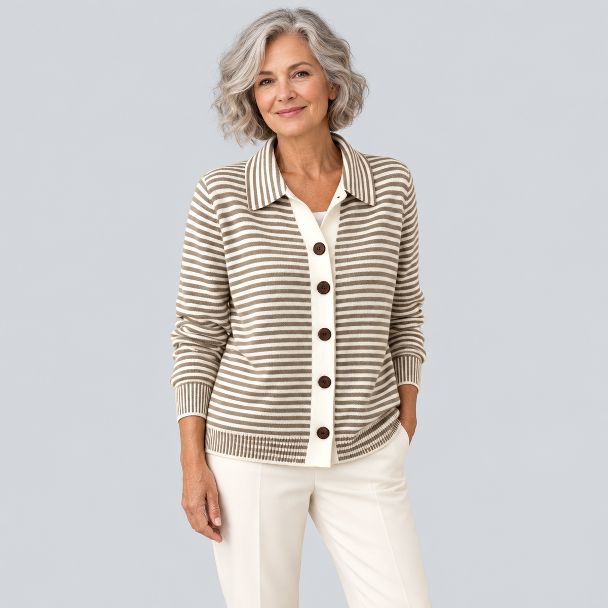 Nola Striped Collared Knit Cardigan