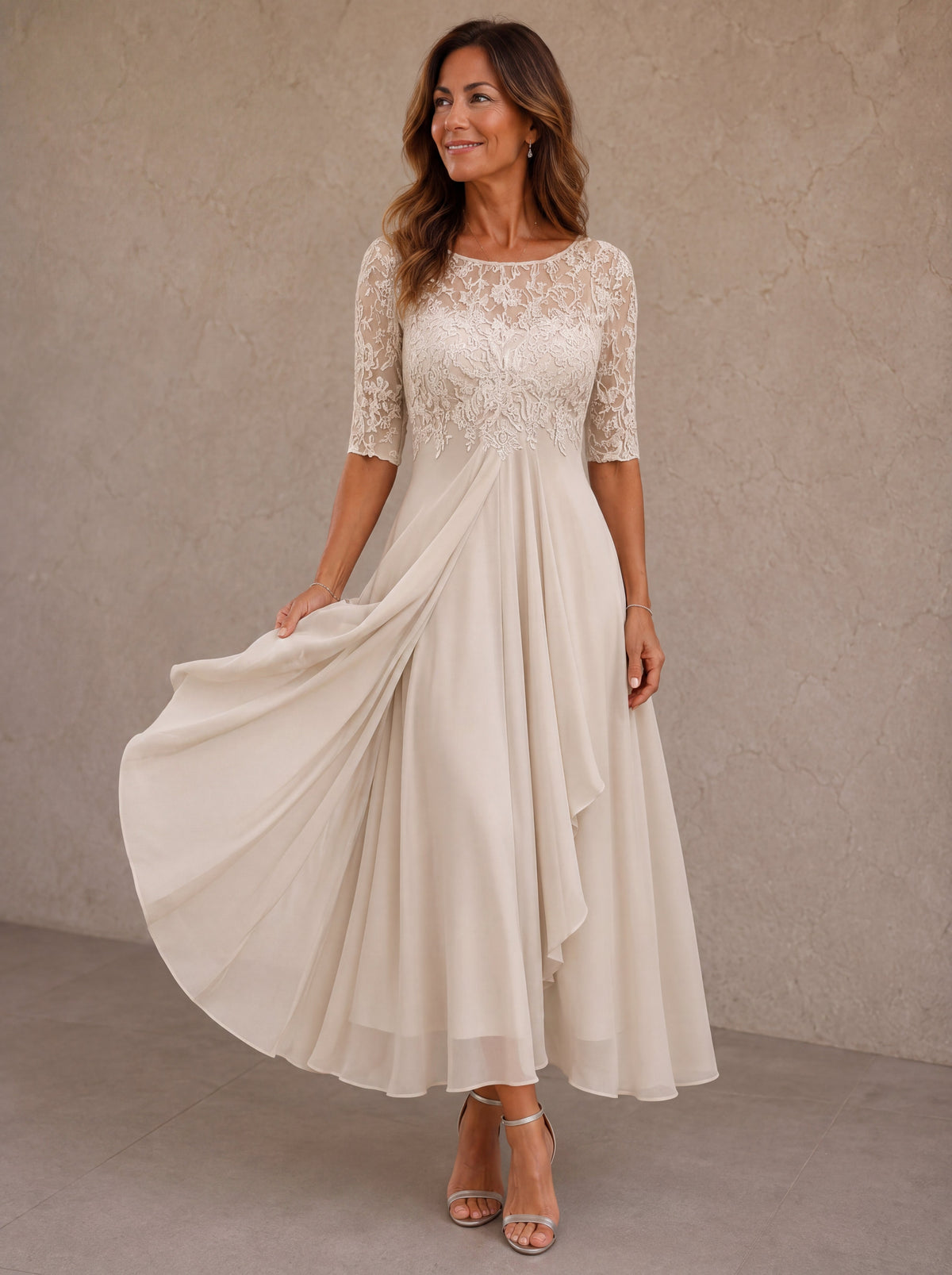Abella Embellished Lace & Chiffon Maxi Dress