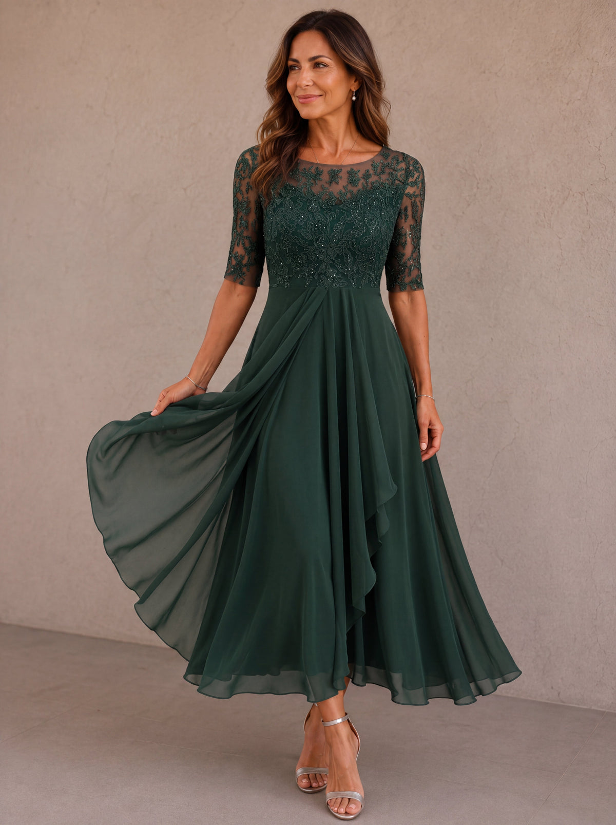 Abella Embellished Lace & Chiffon Maxi Dress