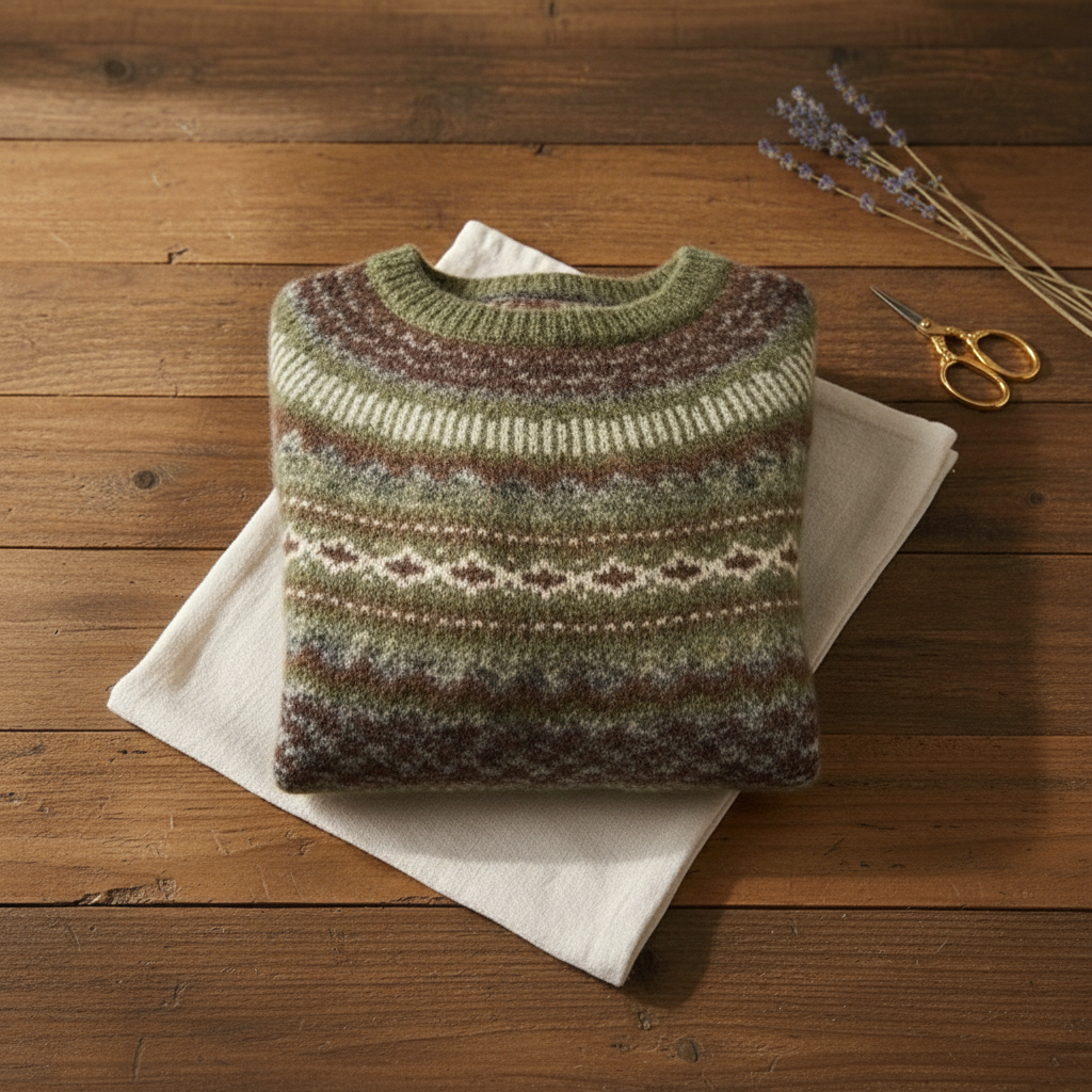 Aino Olive Patterned Cotton Sweater