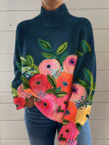 Alice Floral Turtleneck Knit Sweater
