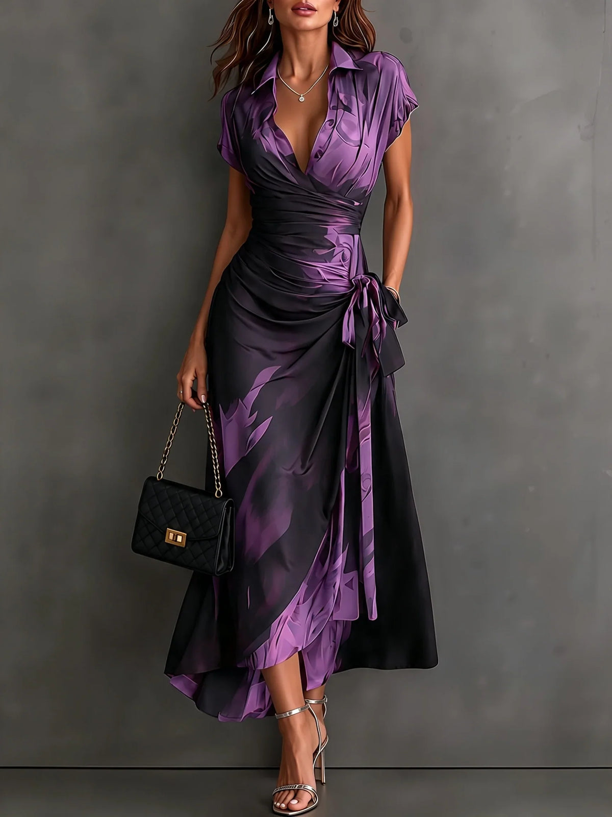 Marcella Abstract Satin-Effect Wrap Dress