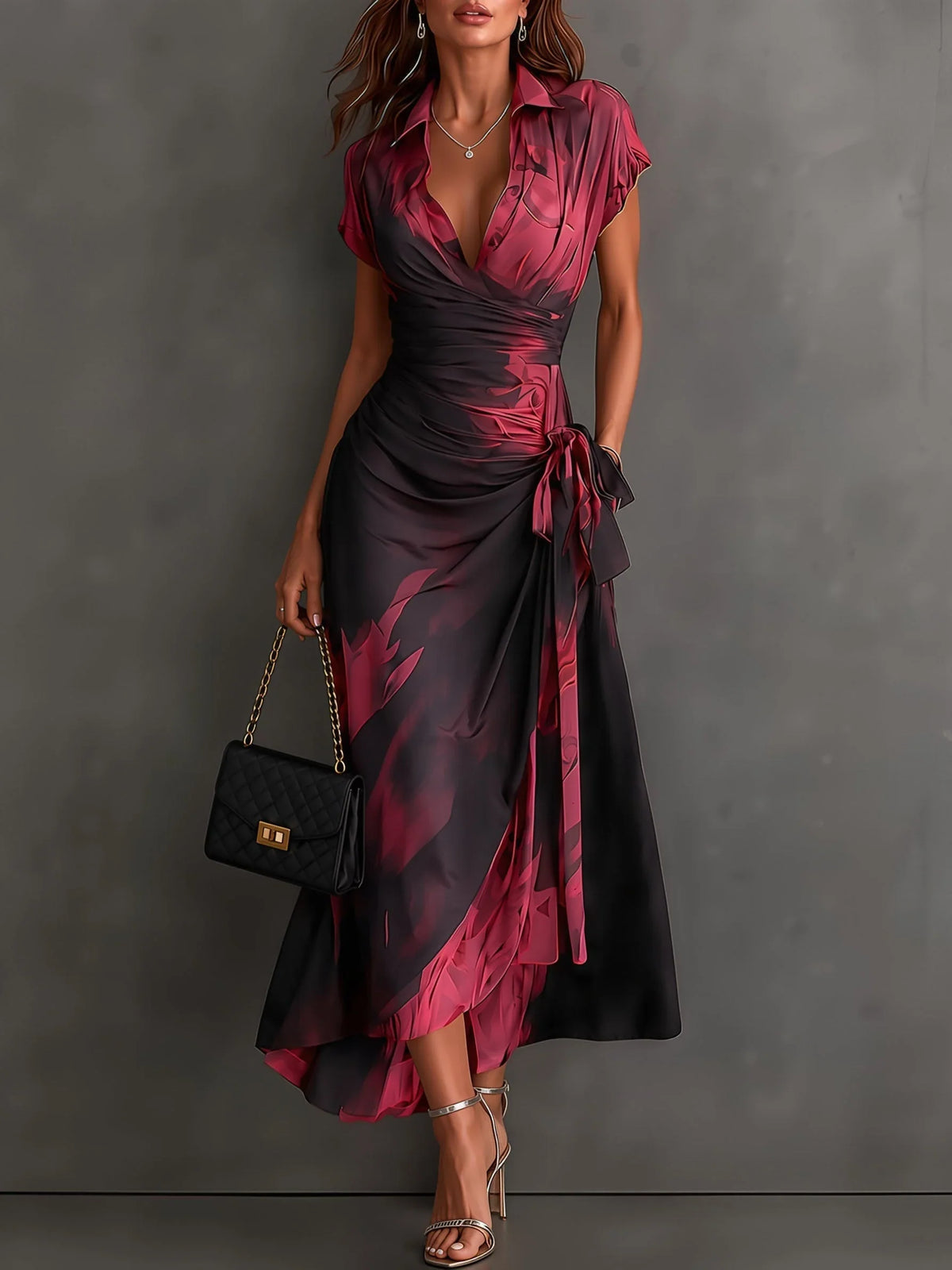 Marcella Abstract Satin-Effect Wrap Dress
