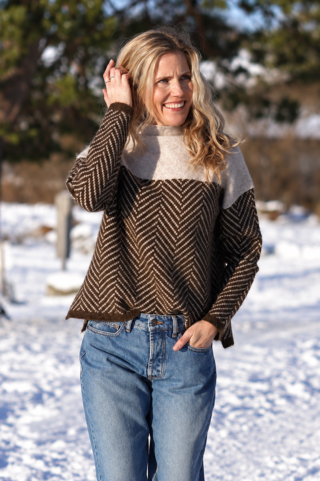Reese Chevron Mock-Neck Sweater