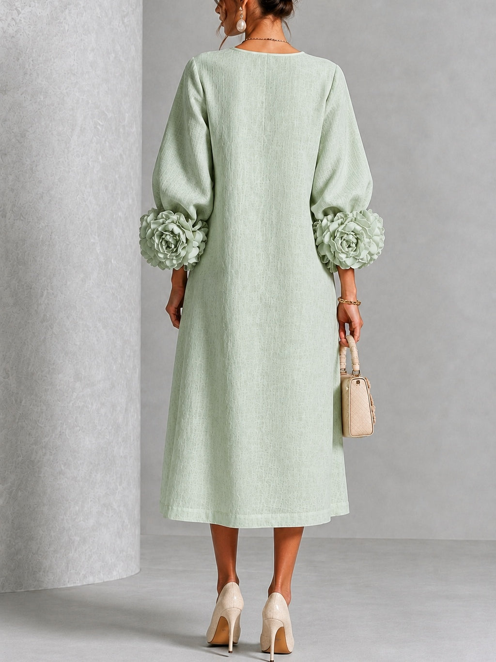 Sienna Sculpted Floral-Cuff Midi Dress