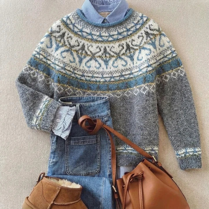 Cherie Ornamental-Yoke Knit Sweater