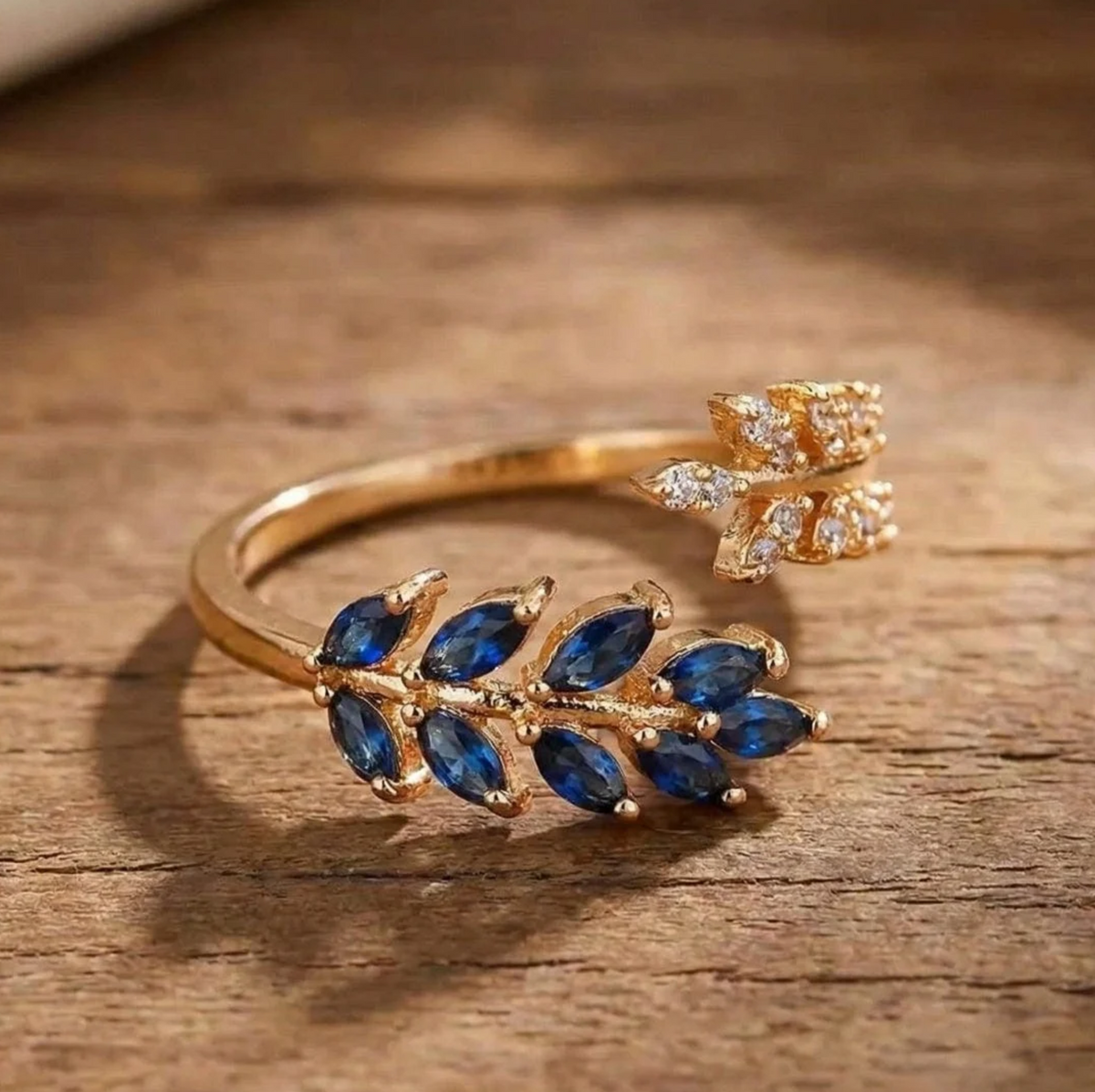 Iris Blue Leaf Open Ring
